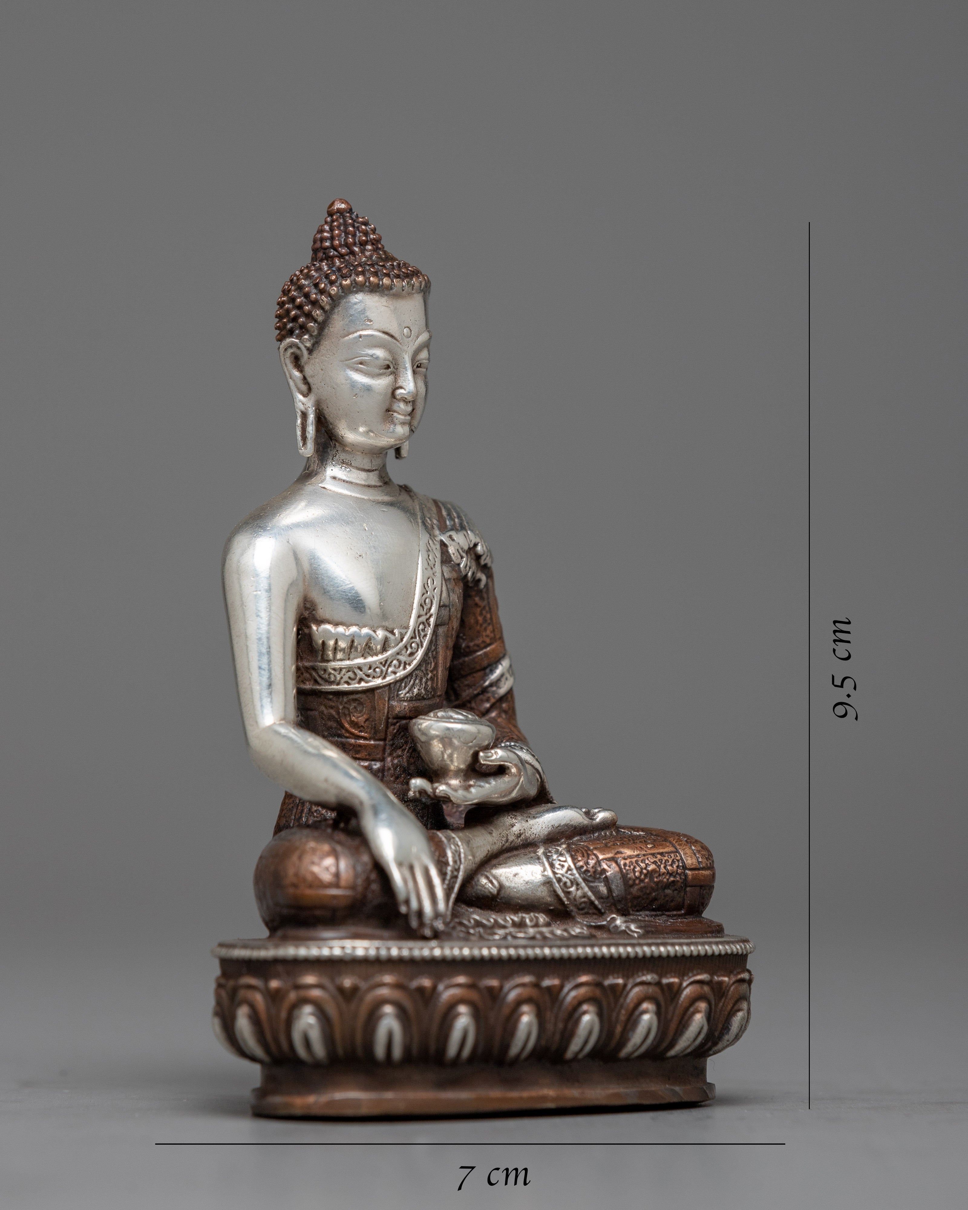 Lord Machine Made Shakyamuni Buddha Statue with Oxidized Copper and Silver Plated