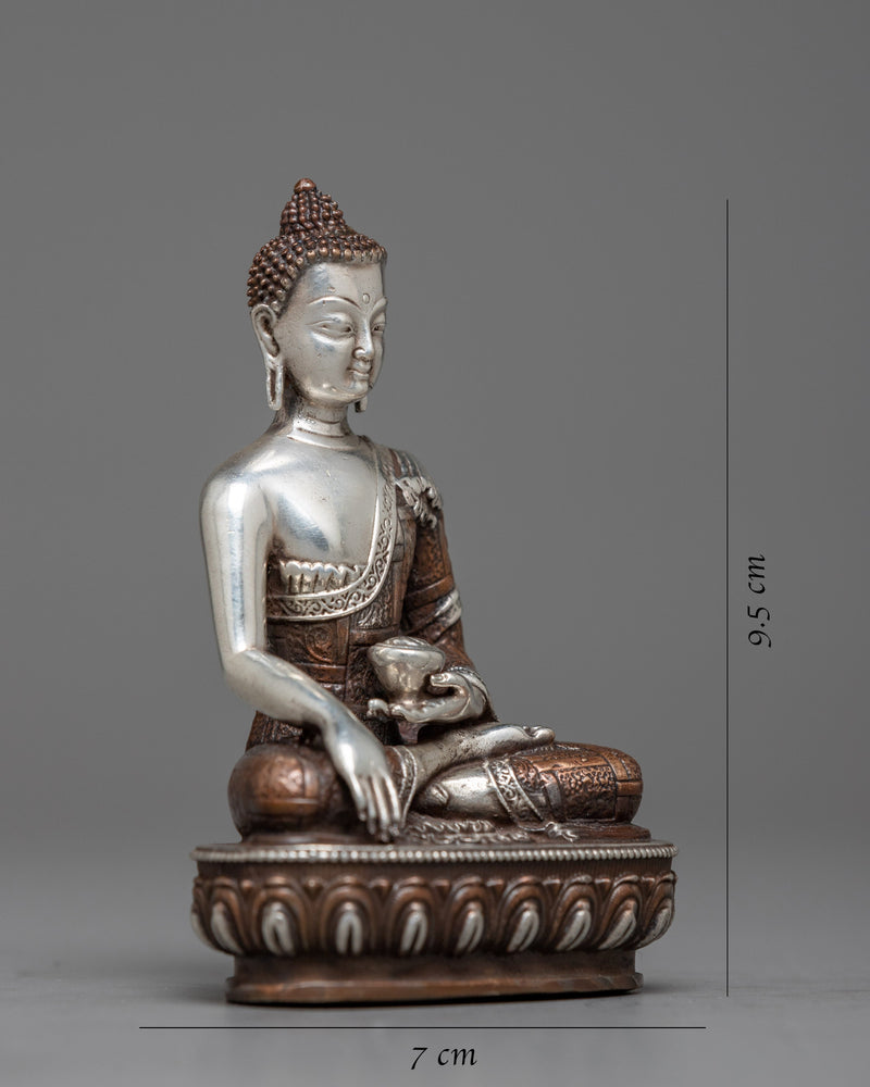 Lord Machine Made Shakyamuni Buddha Statue with Oxidized Copper and Silver Plated