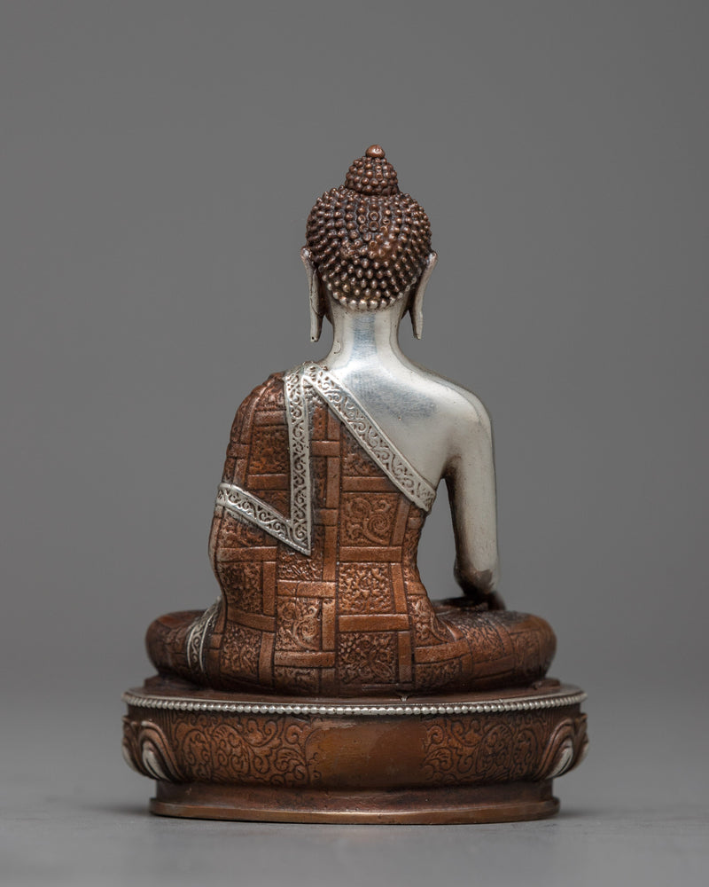 Lord Machine Made Shakyamuni Buddha Statue with Oxidized Copper and Silver Plated