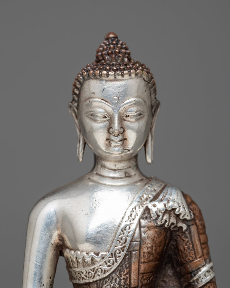 Lord Machine Made Shakyamuni Buddha Statue with Oxidized Copper and Silver Plated