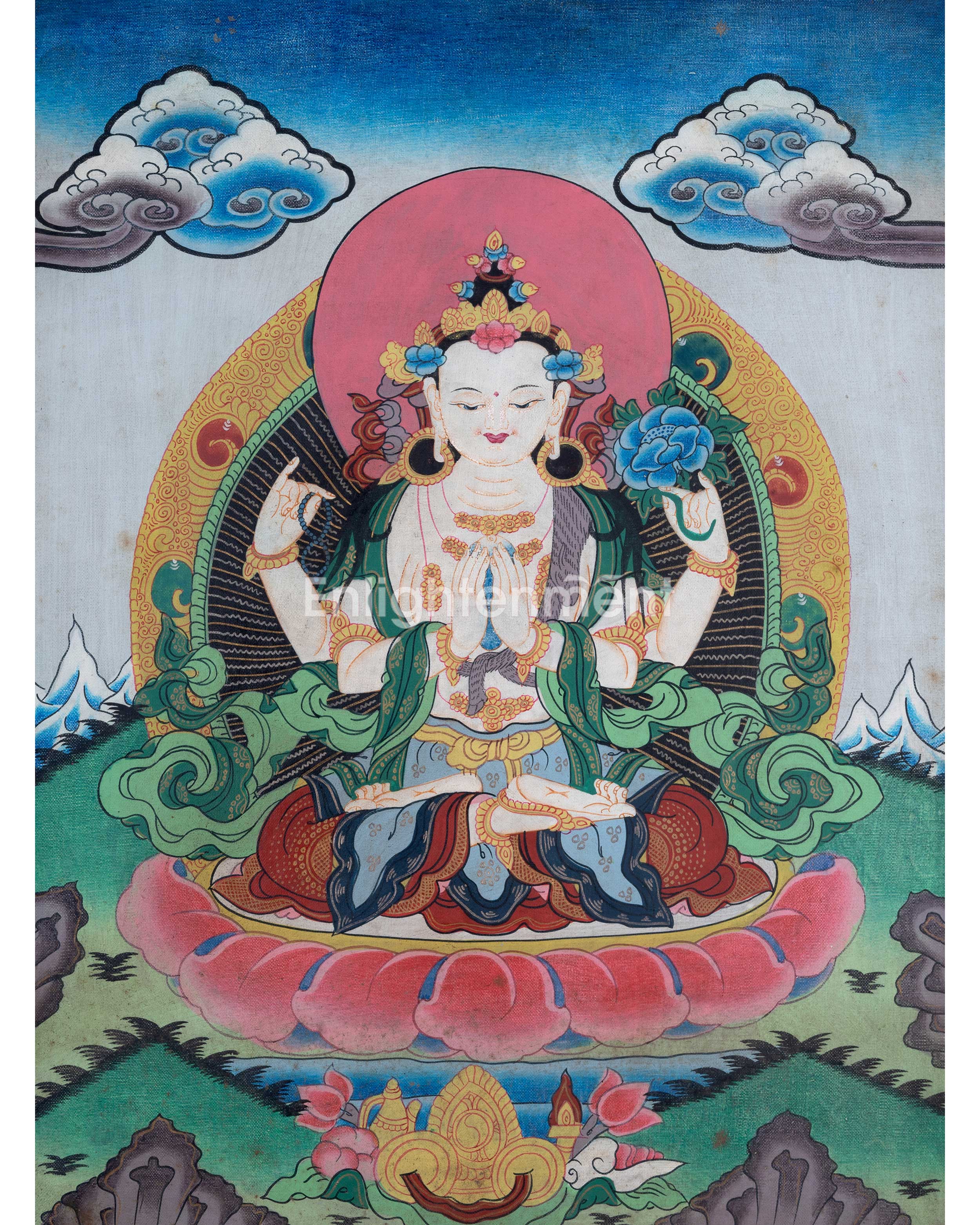 Handmade Chenresig Thangka | Four-Armed Avalokiteshvara