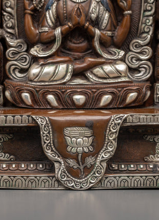 Chenrezig Oxidized Handmade Sculpture | Himalayan Sacred Shrine Artwork