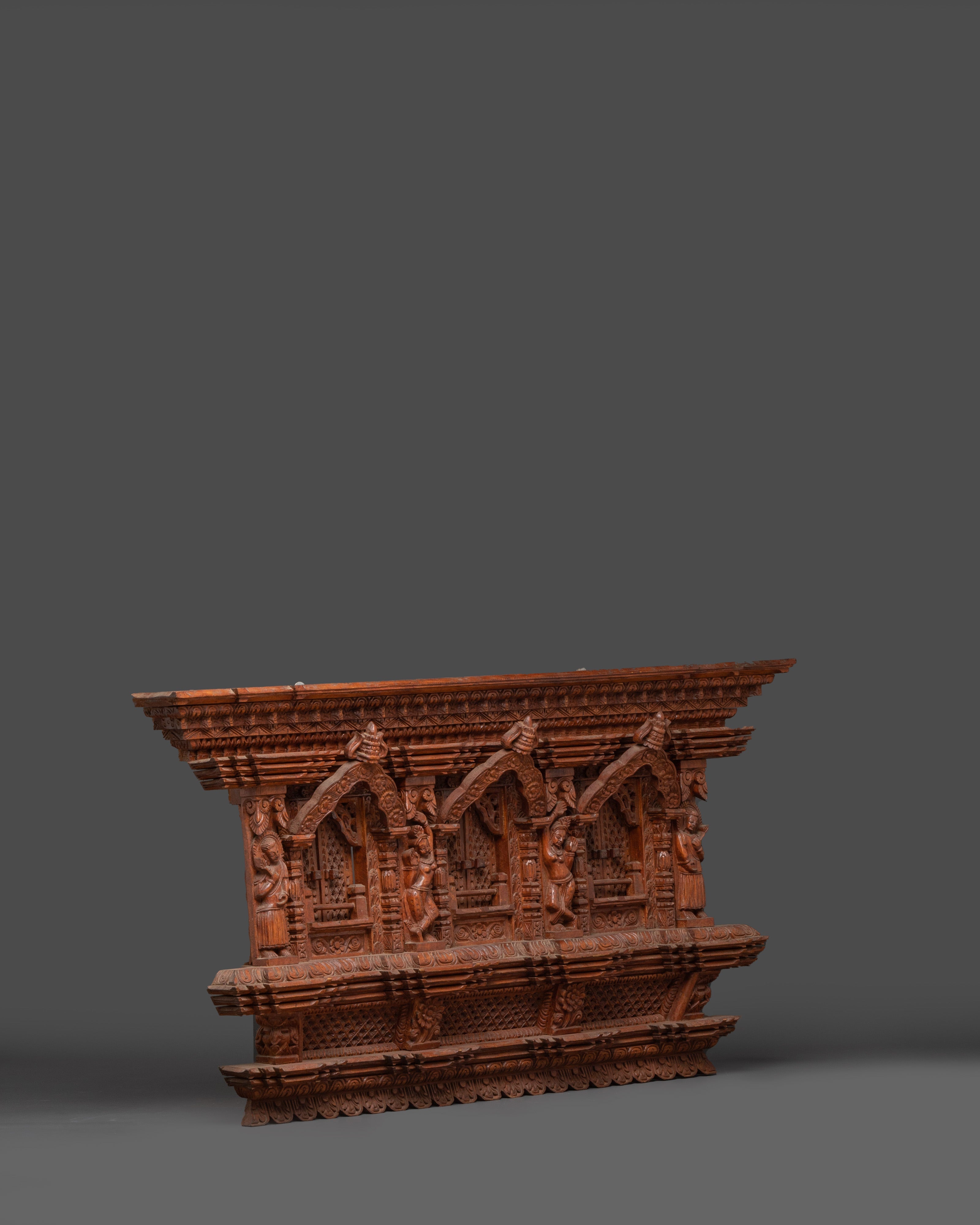 Sacred Architecture Decor | Large Hand-Carved Wooden Temple Window from Nepal