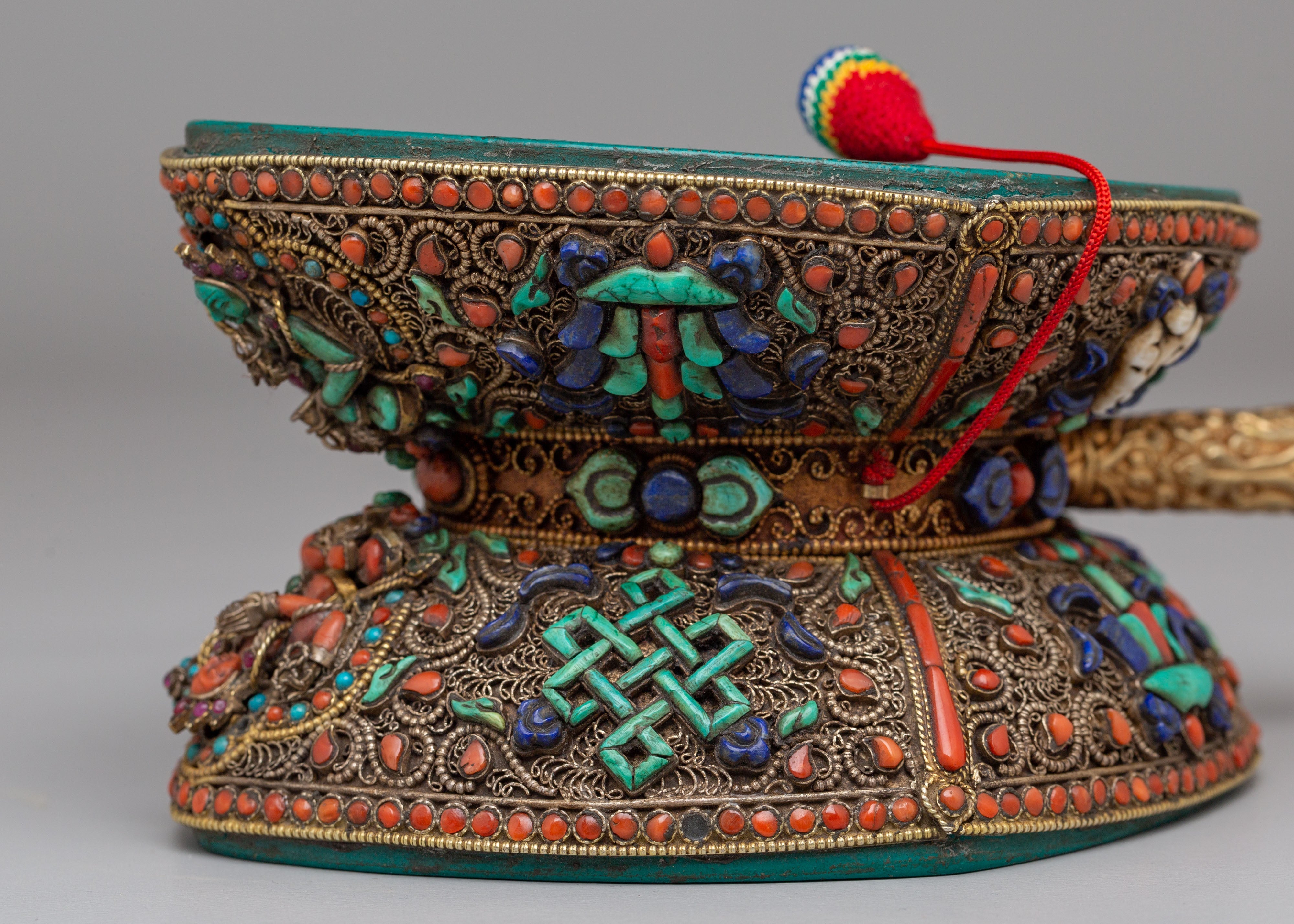 Buddhist Damaru with Stand | Handcrafted Ritual Drum for Meditation