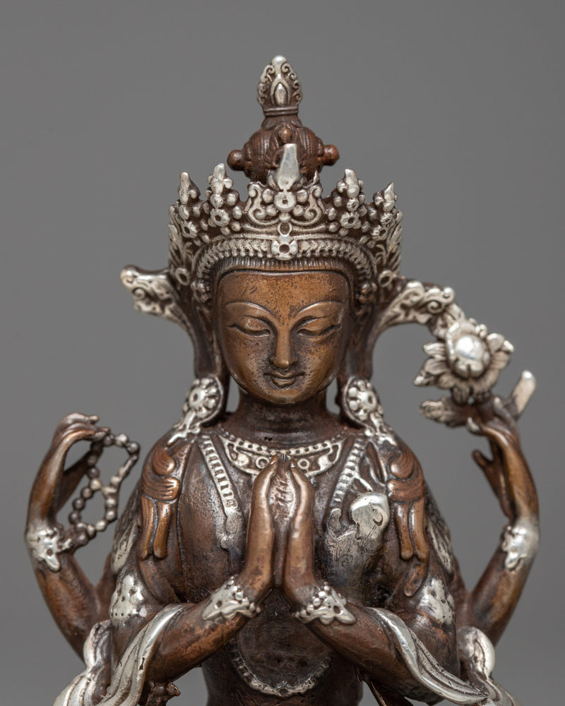 Chenrezig Machine Made Statue | Oxidized Copper Body for Divine Presence