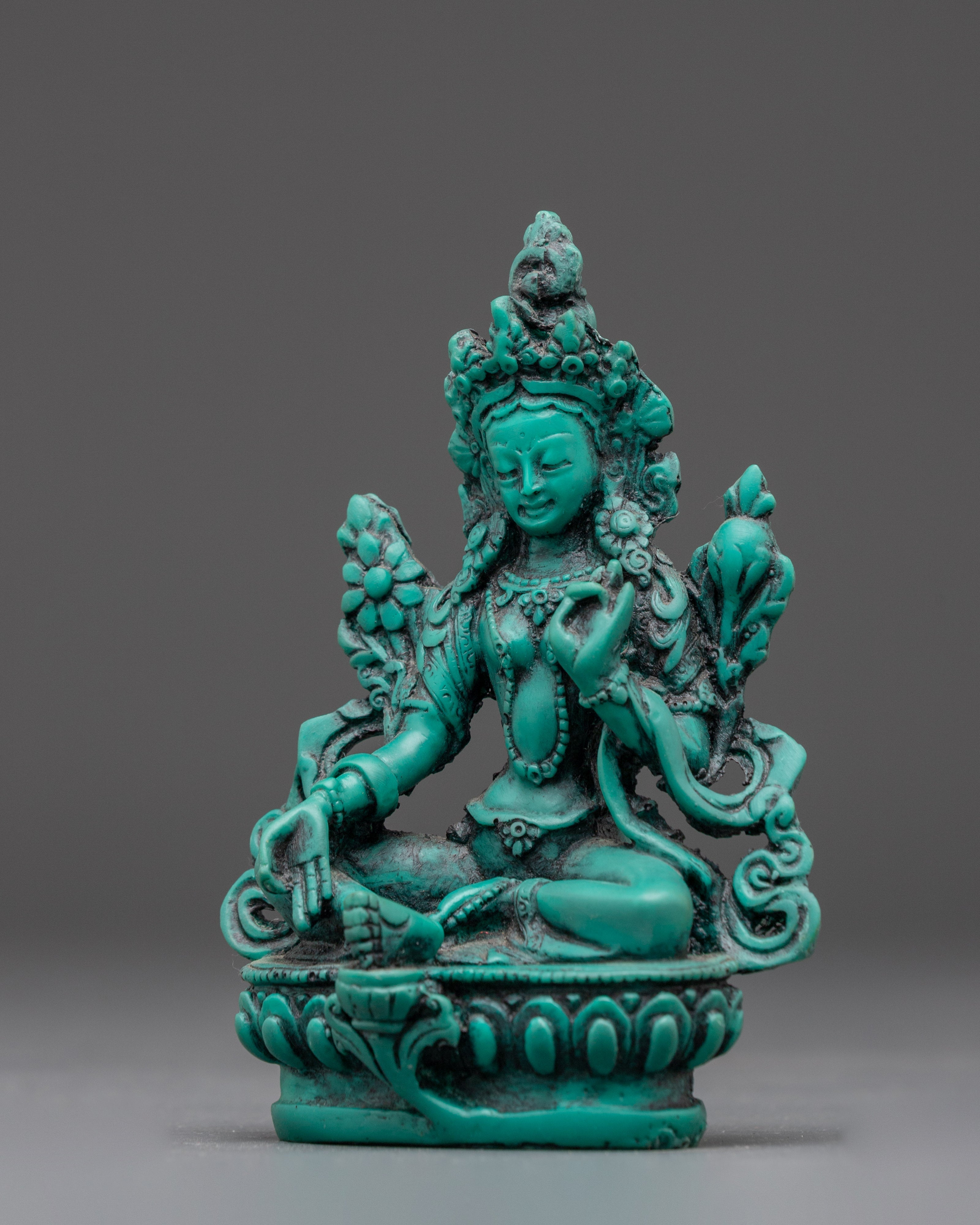 Tibetan Buddhist Goddess Green Tara | Handcrafted Turquoise Art with Spiritual Energy