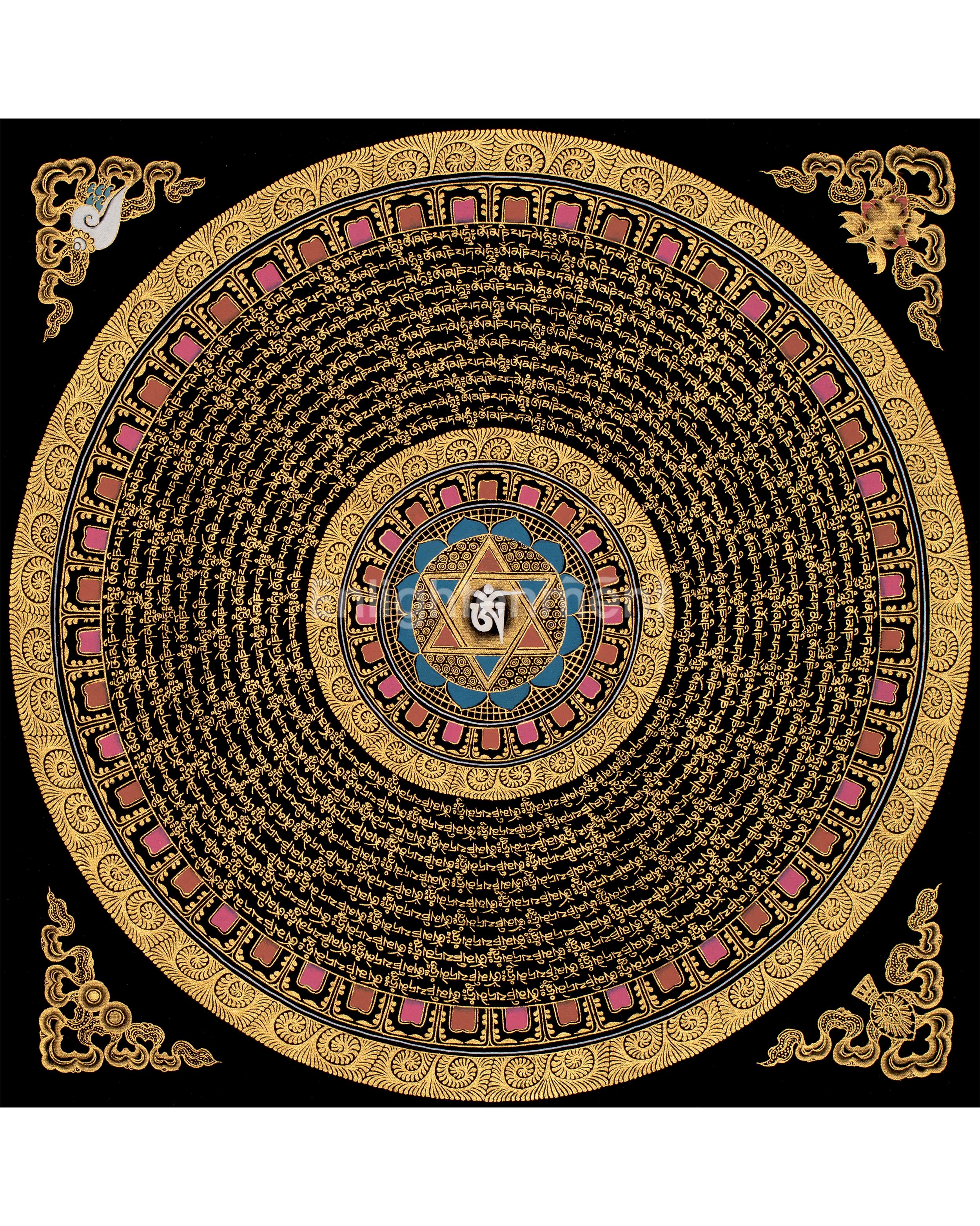 Mantra Mandala Thangka | Original Hand Painted Om Mani Padme Hum Thangka Art