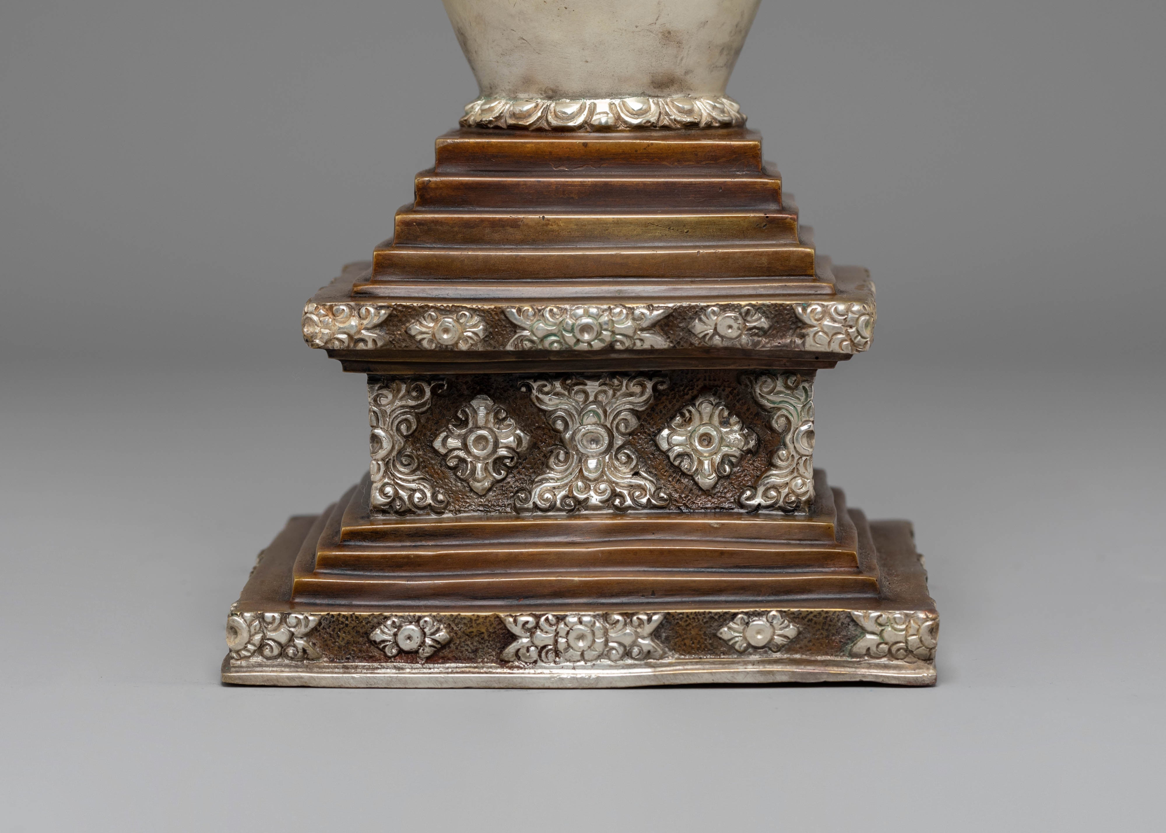 Handmade Silver Plated Stupa for Altar | Tibetan Ritual Stupa