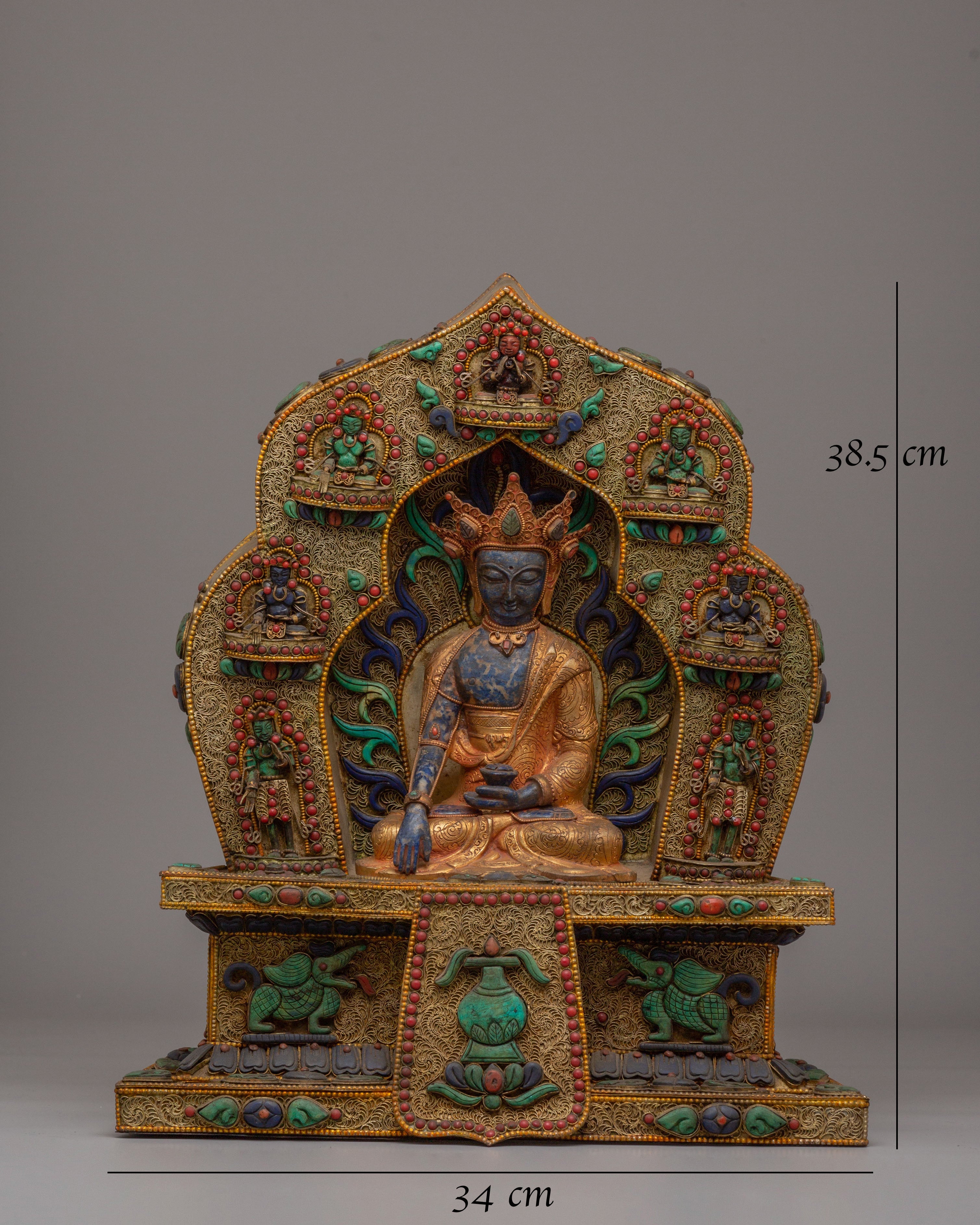 Crown Shakyamuni Buddha With Altar Box | Handcrafted Spiritual Artwork for Meditation and Home Decor