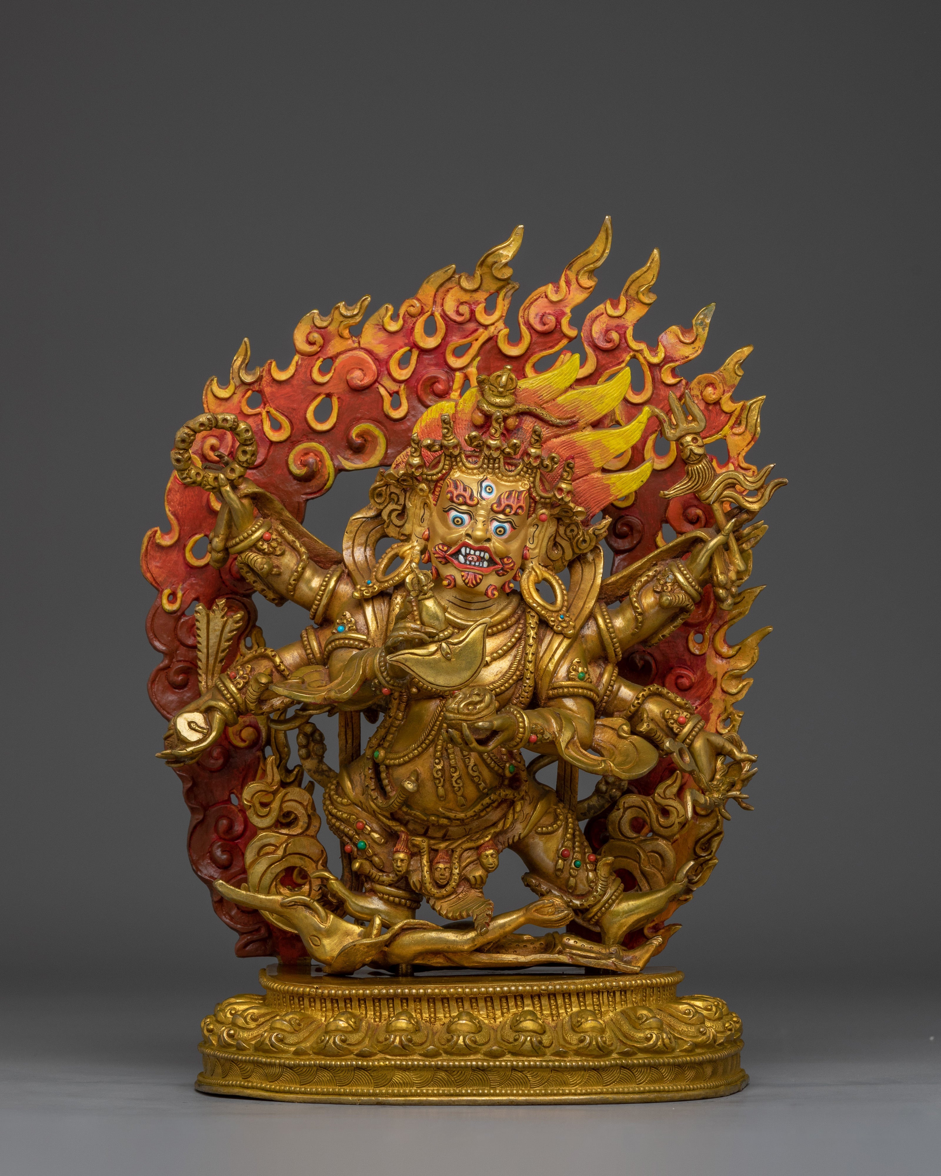 Six-Armed Mahakala Statue in 24K Gold Gilding