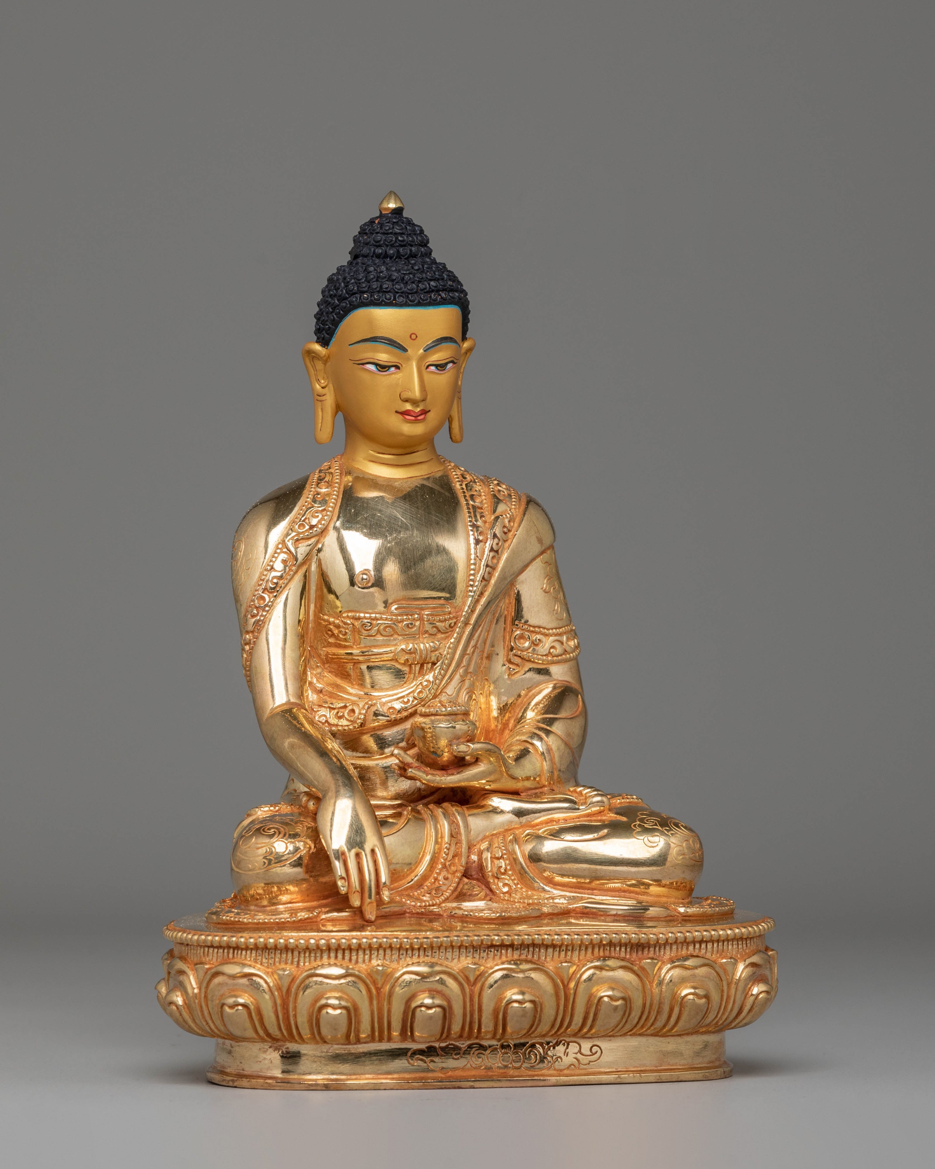 Shakyamuni Buddha Copper Statue for Decor | 24K Gold Plated Tibetan Art