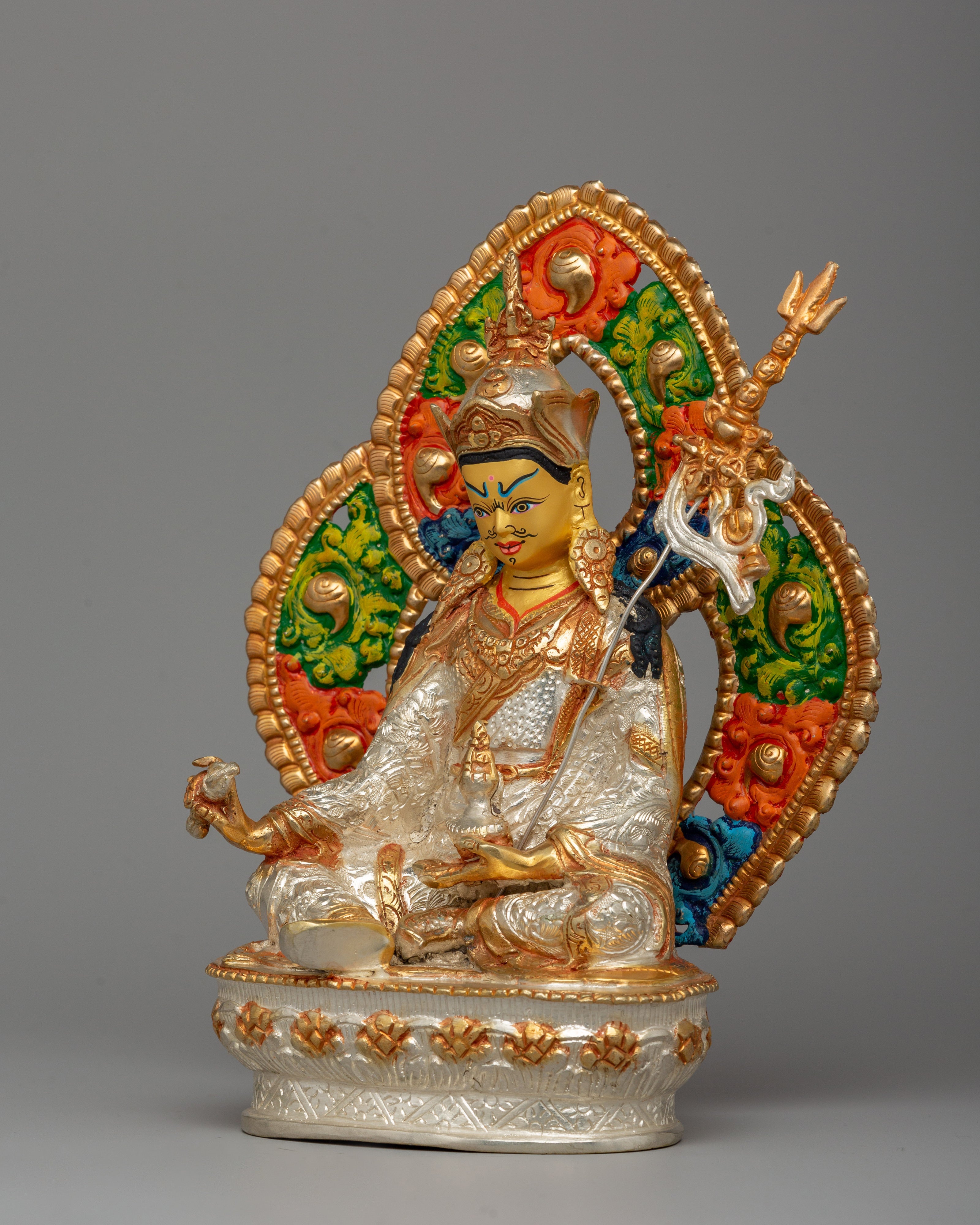 Guru Rinpoche with Sacred Beautiful Halo Statue | Lotus Born Buddhist Master