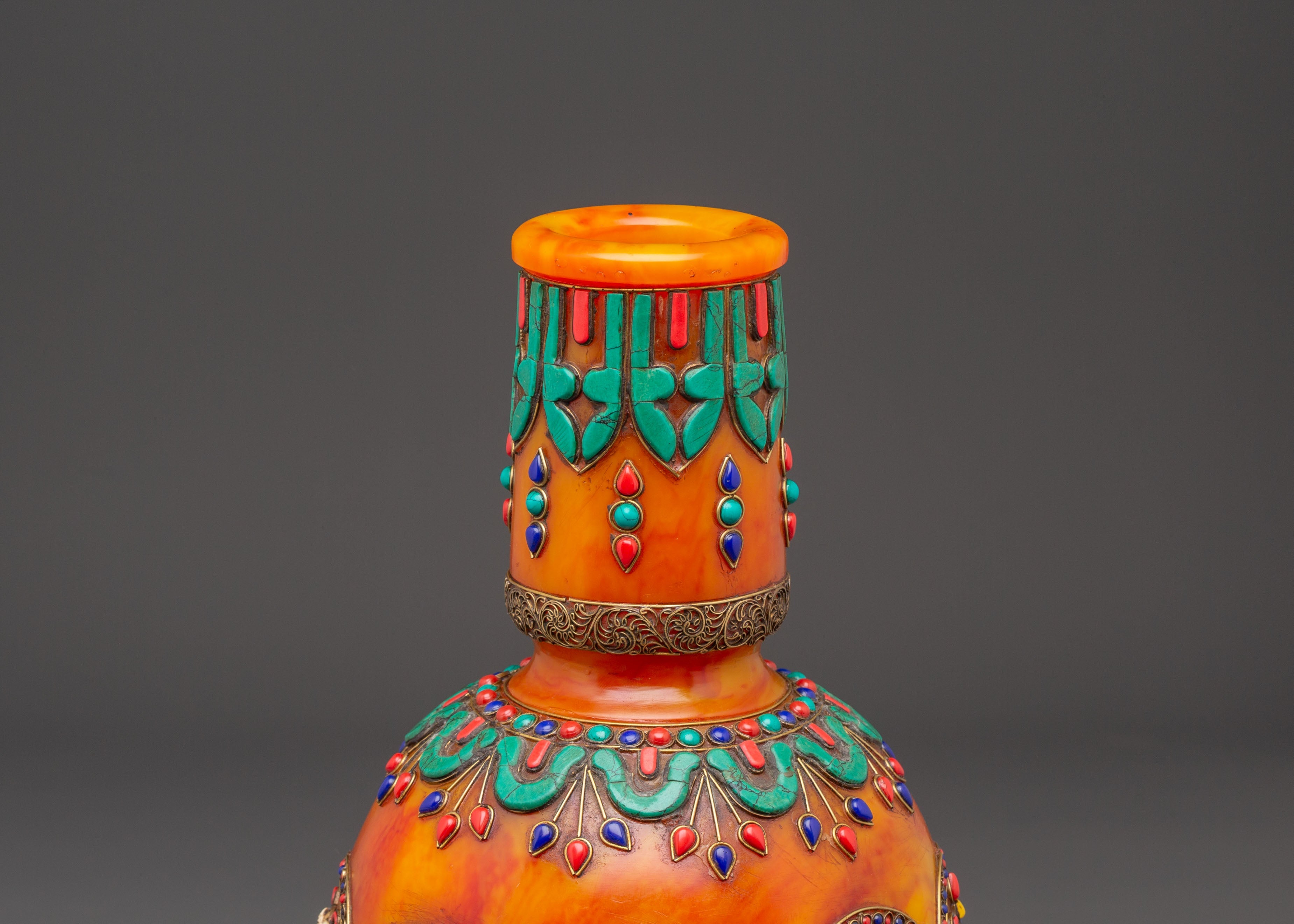 Decorative Resin Vase | Vase with Lapis, Coral, and Turquoise Stones