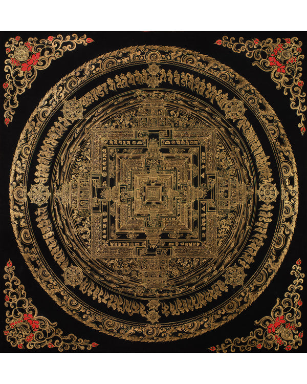 Hand-Painted Gold and Black Kalachakra Mandala