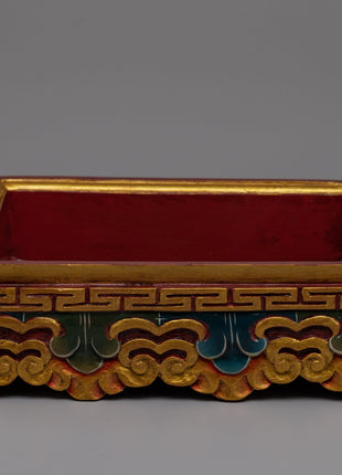 Tibetan Wooden Offering Tray | Hand-Painted Ritual Tray with Cultural Motifs
