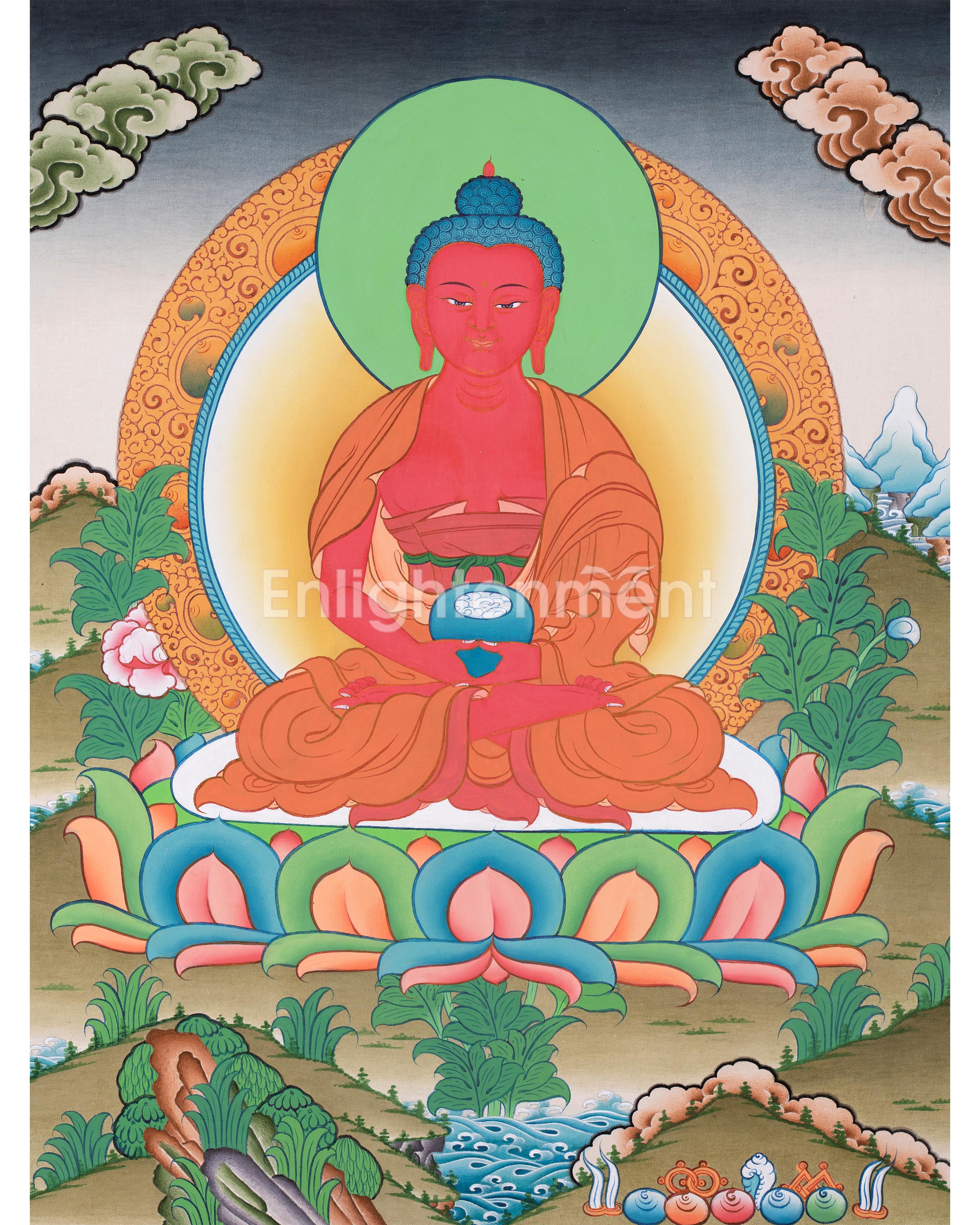 Hand-Painted Amitabha Buddha Thangka | The Buddha of Infinite Light