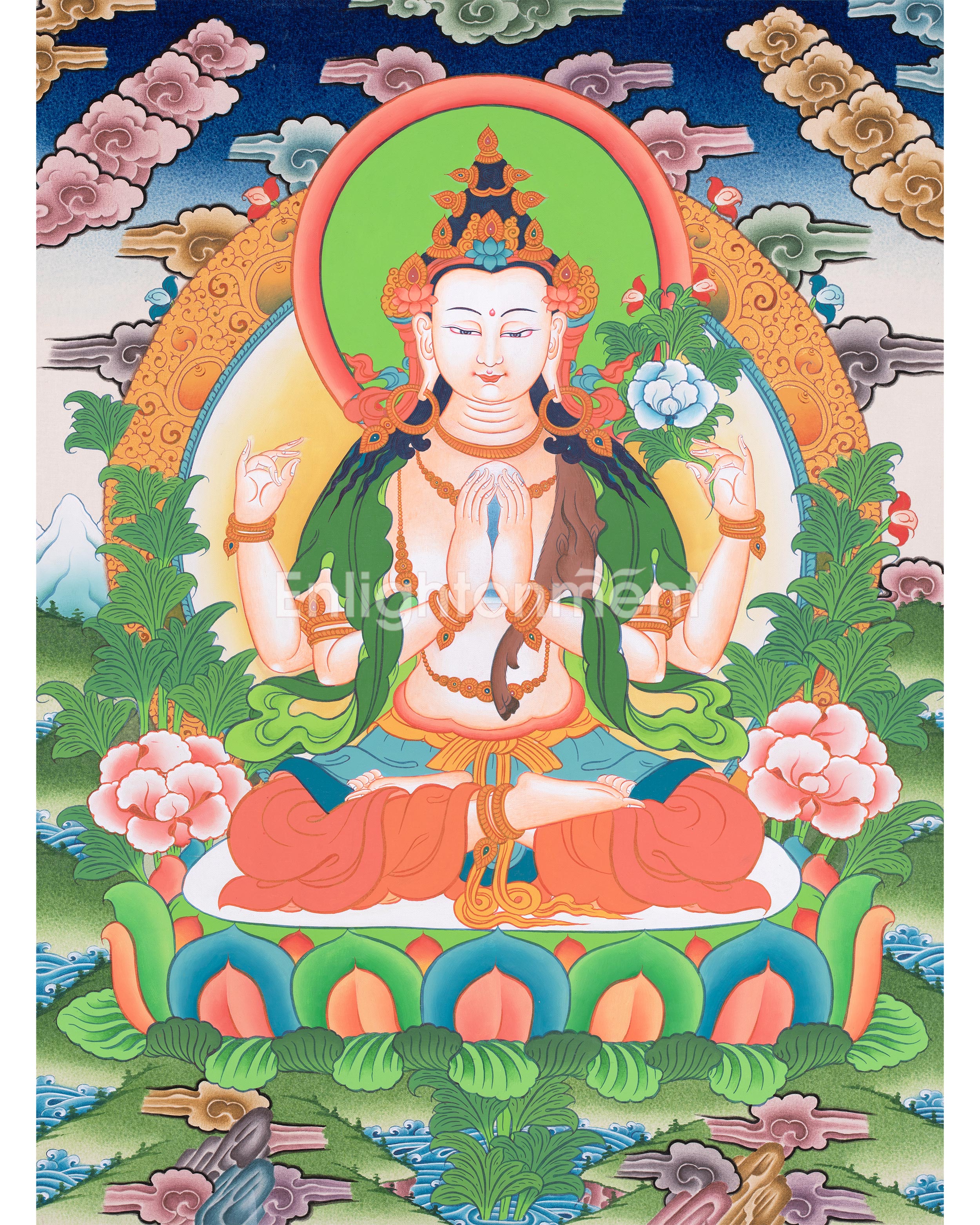 Traditional Chenresig Thangka | The Bodhisattva Of Compassion | Religious Wall Decors