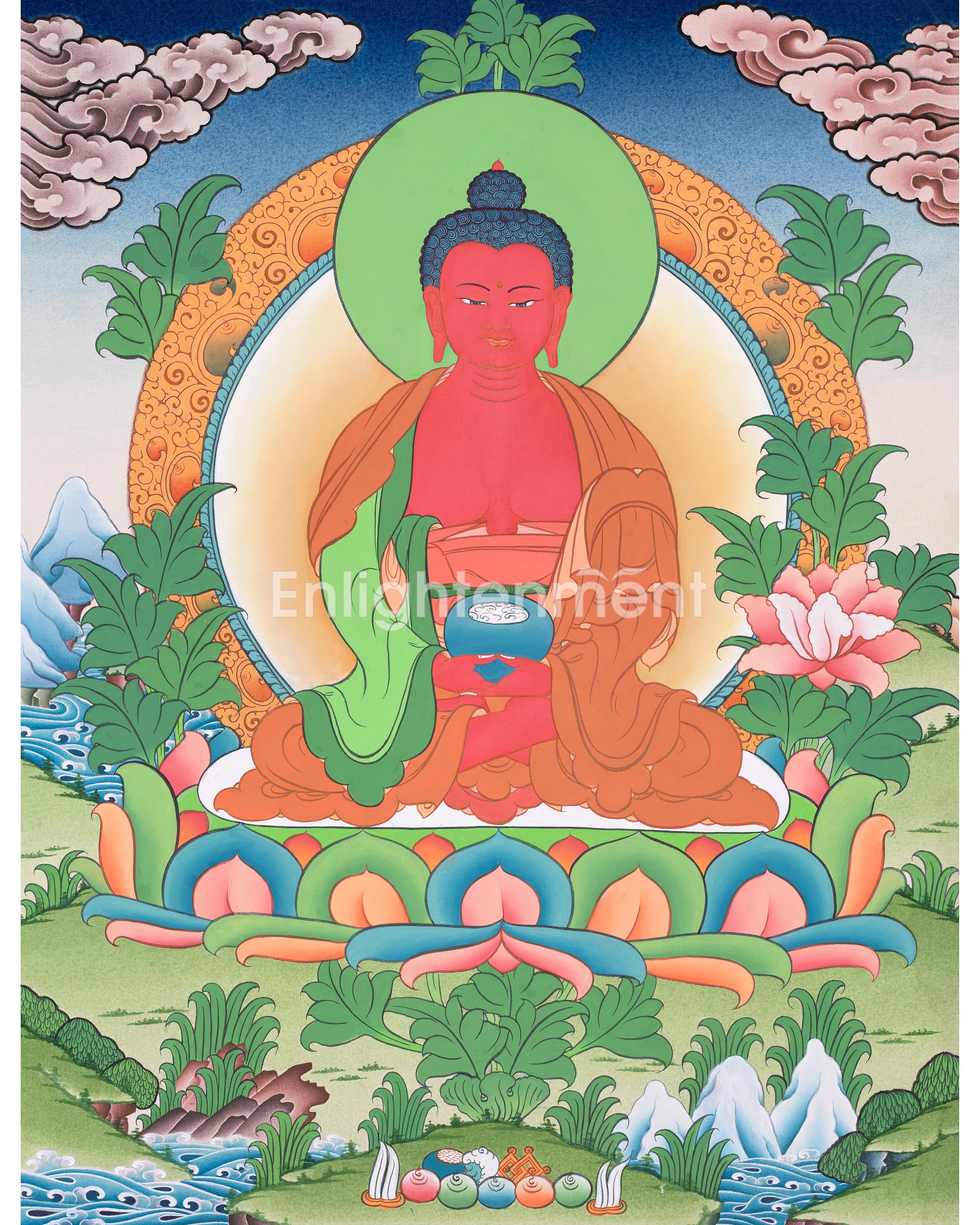 Amitabha Tathagata Hand Painted Artwork | Thangka Of Boundless Compassion | Buddha of Infinite Light