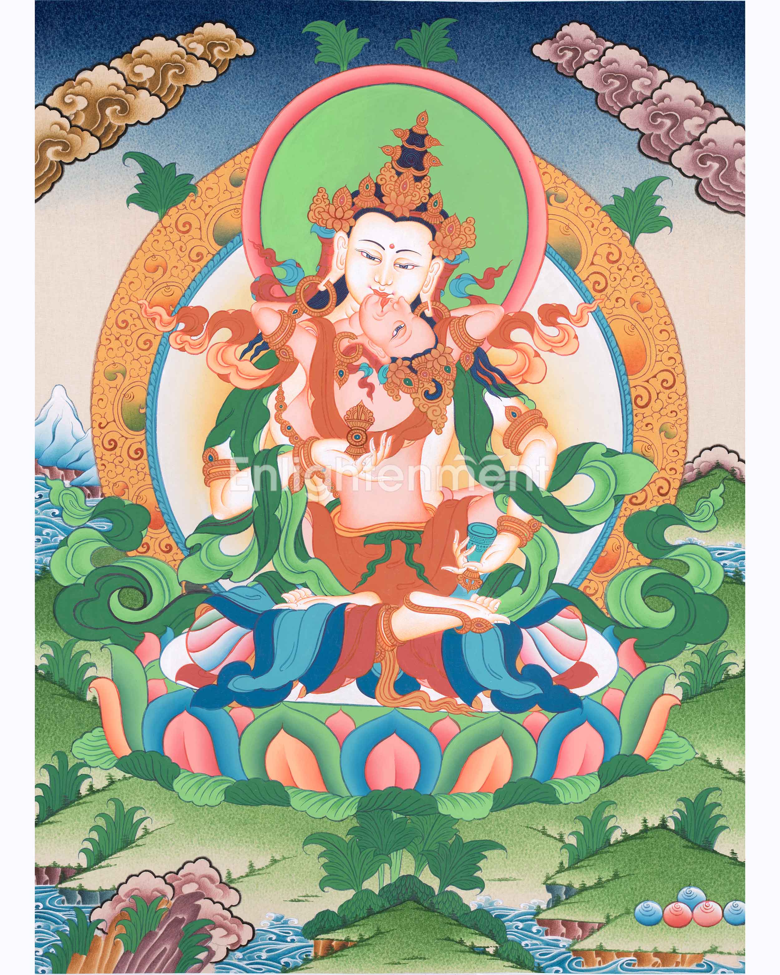 Vajrasattva with Consort Thangka Art | Traditional Yab-Yum Painting