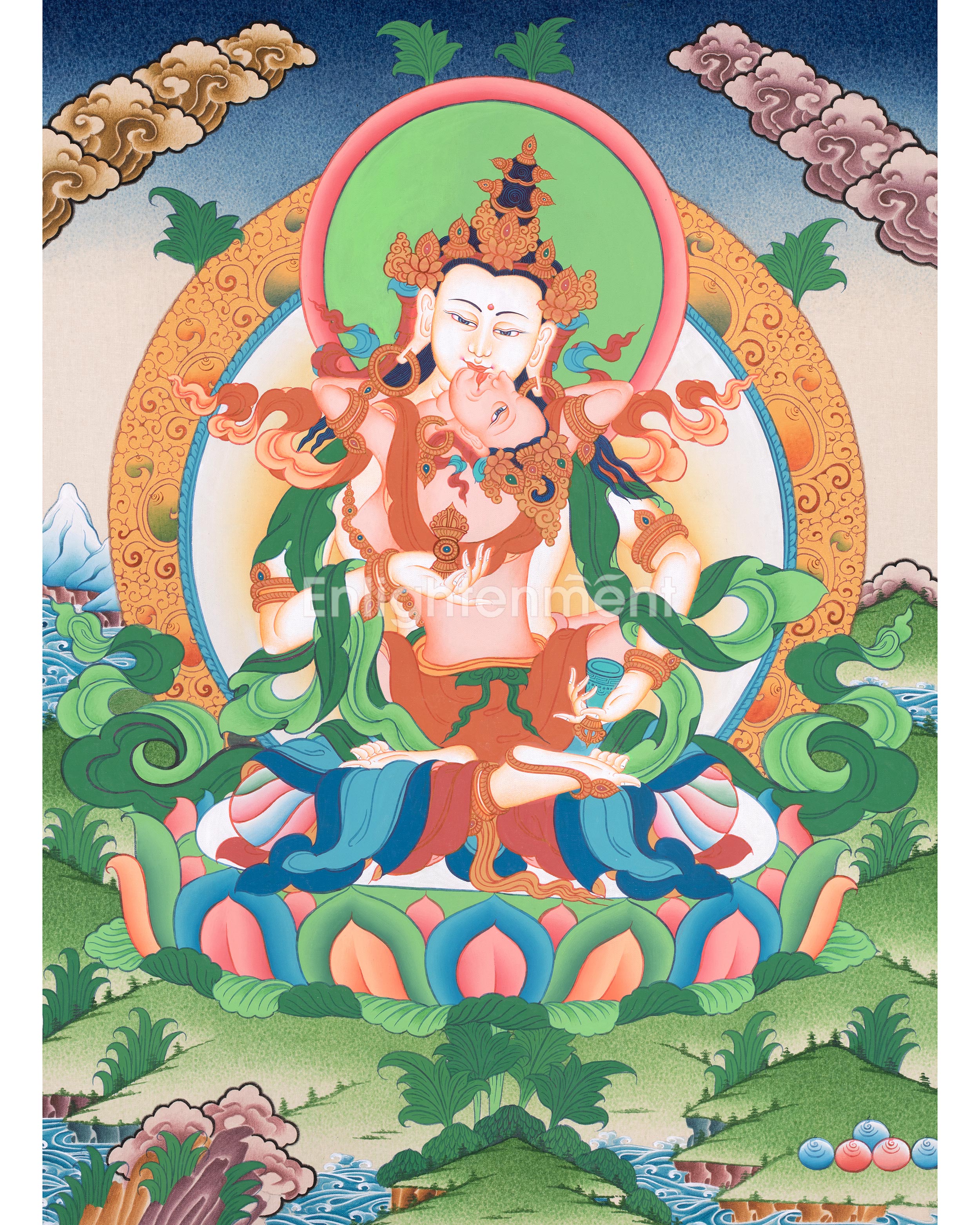 Vajrasattva with Consort Thangka Art | Traditional Yab-Yum Painting | Religious Decors