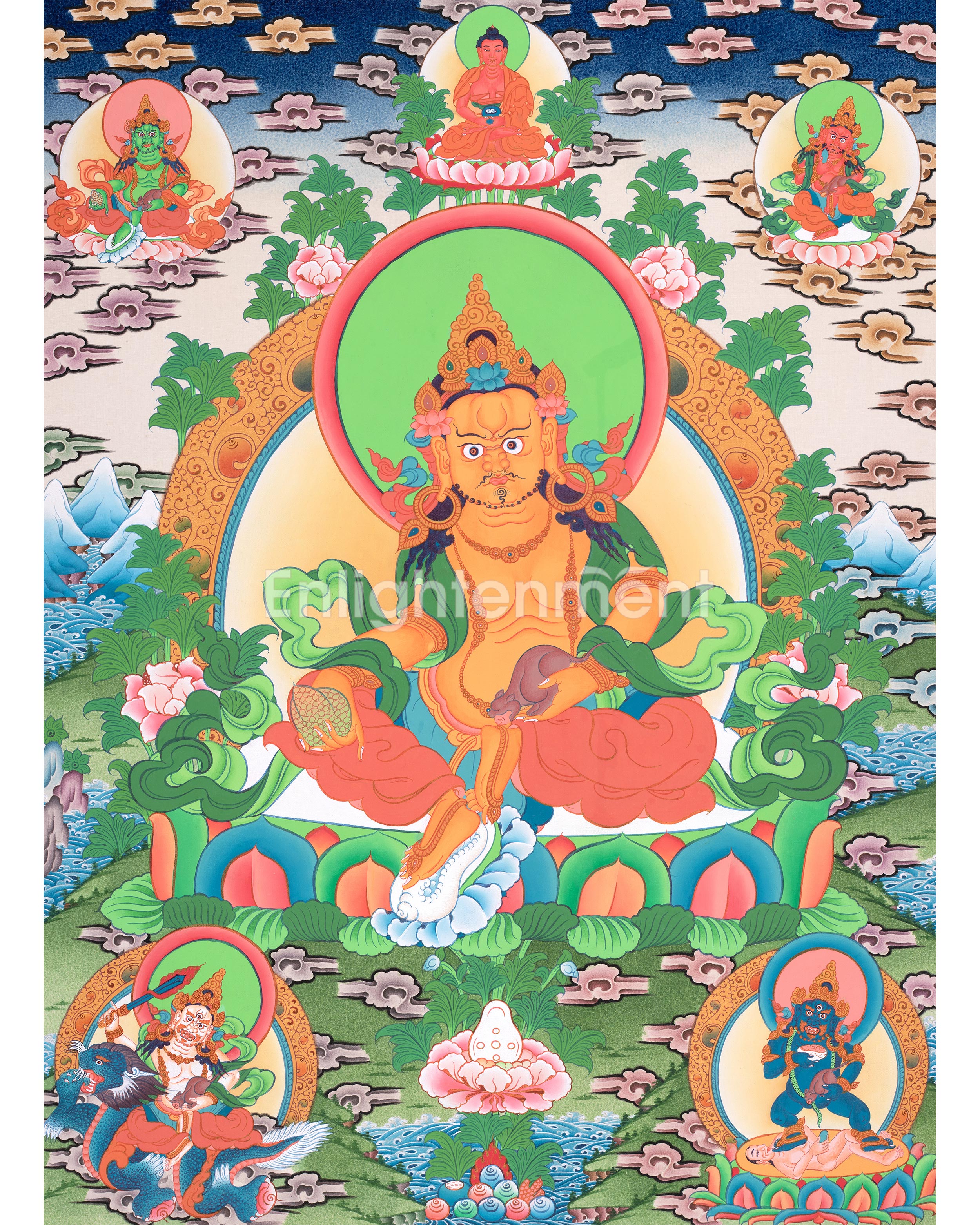 5 Dzambhala Thangka Painting | Lords Of Wealth | Art For Wealth and Abundance
