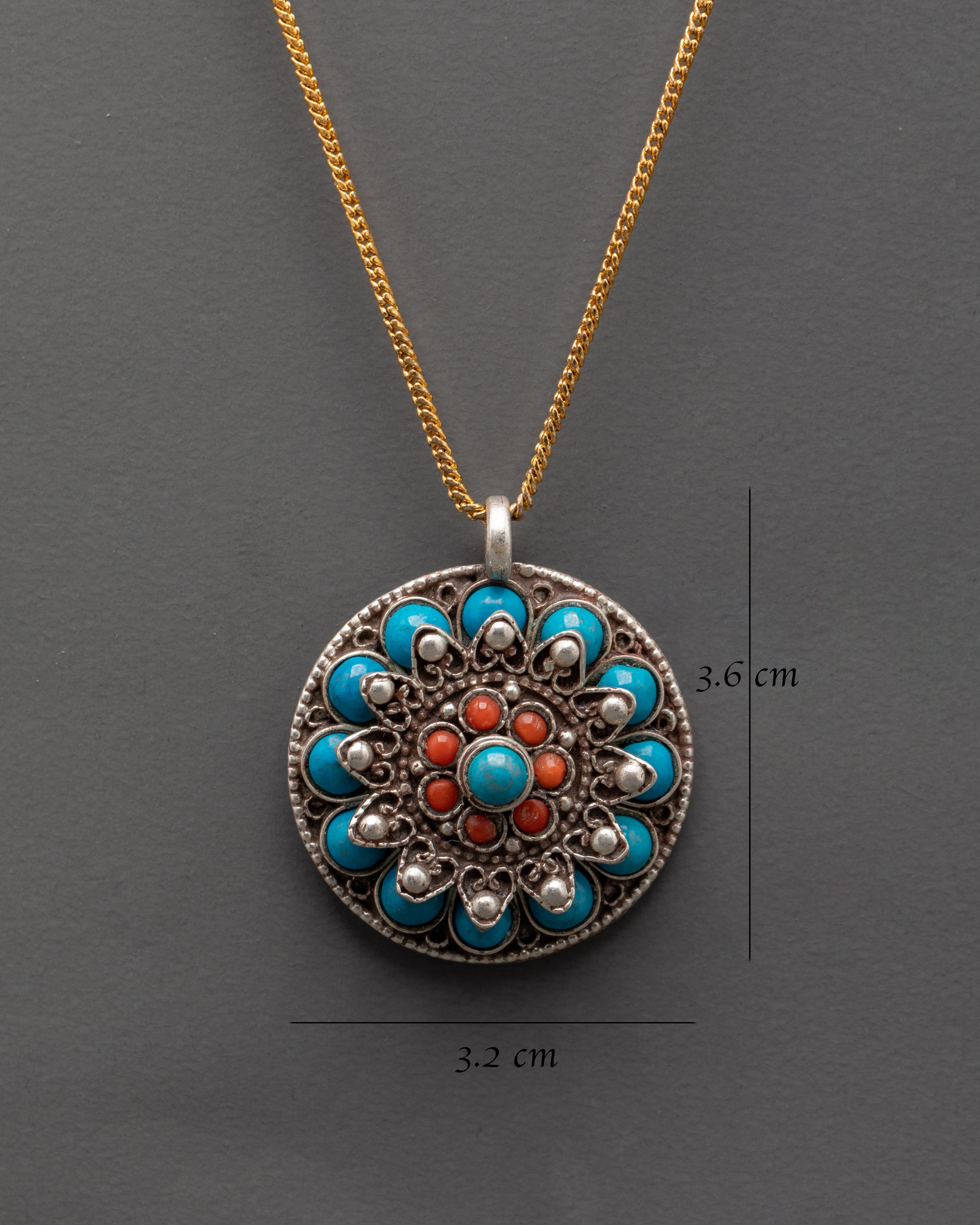 Coral & Turquoise Round Pendant | Healing, Harmony, and Protection Locket