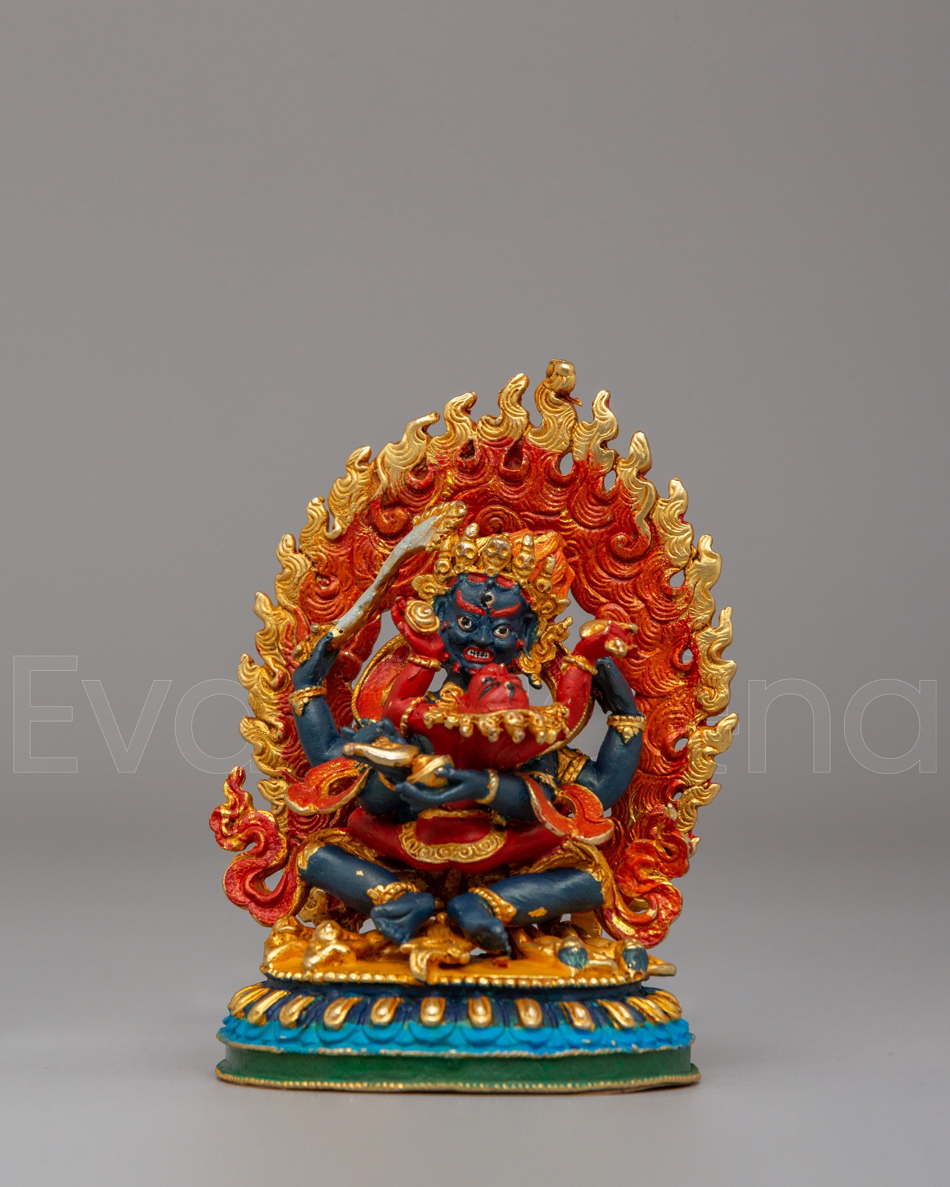 Four Armed Mahakala With Consort Statue