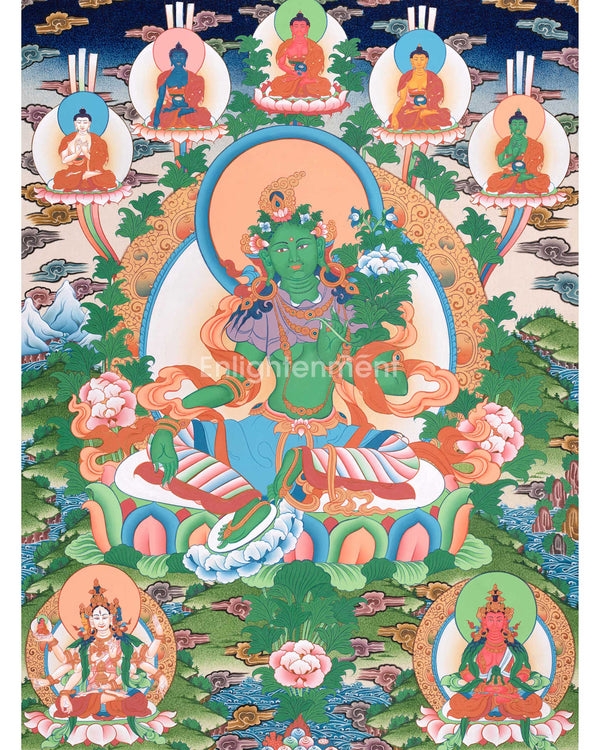 Green Tara Thangka with Other Deities 