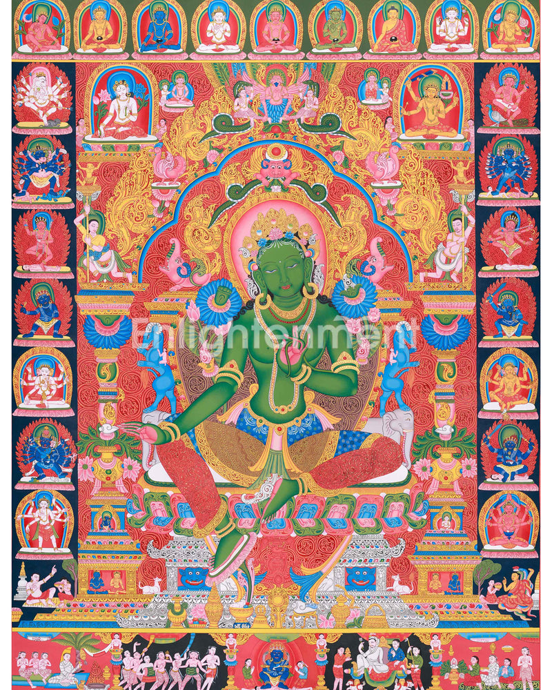 Green Tara and Divine Deities Thangka