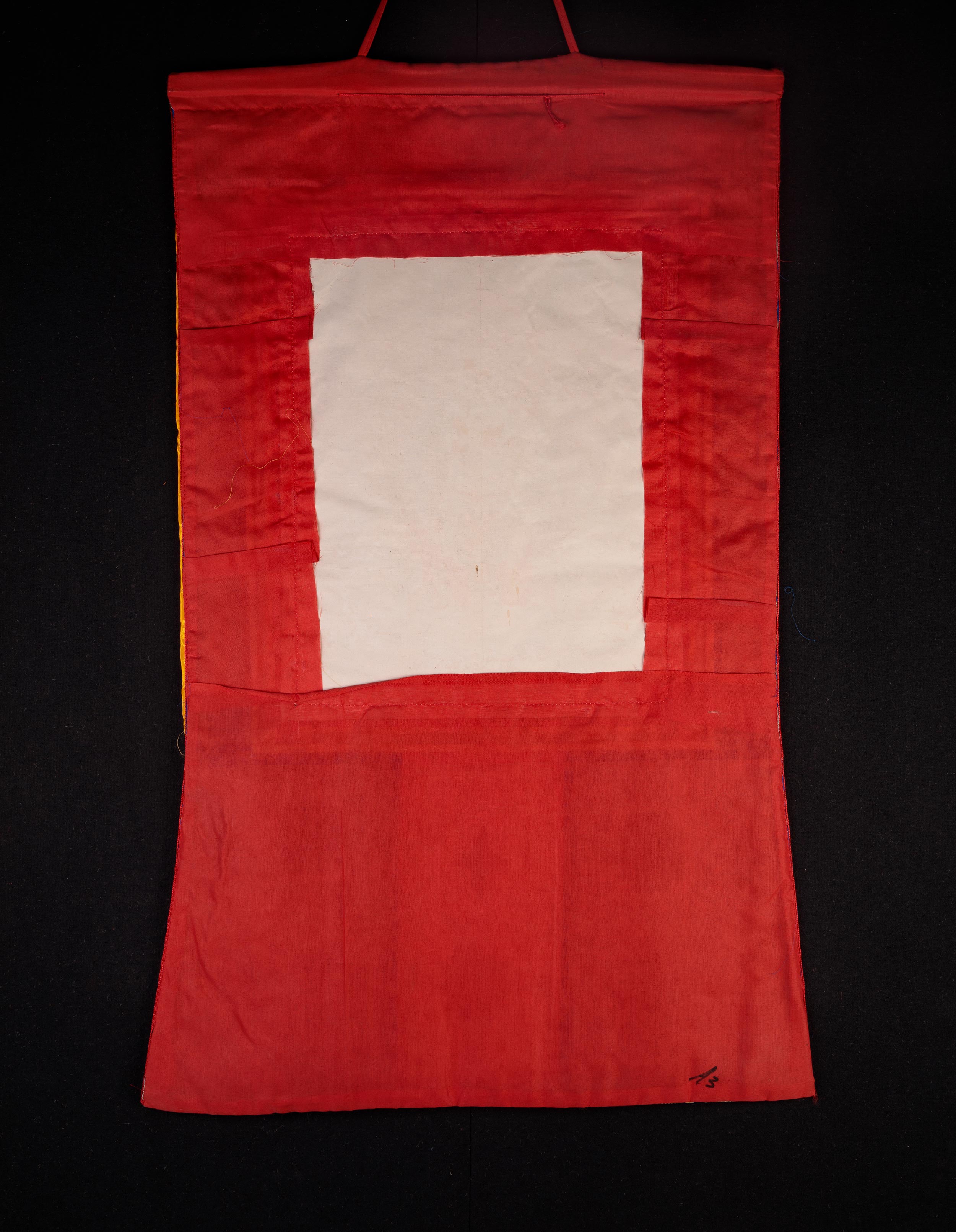 Future Buddha Maitreya Thangka | Sacred Art with Blue and Red Silk Brocade