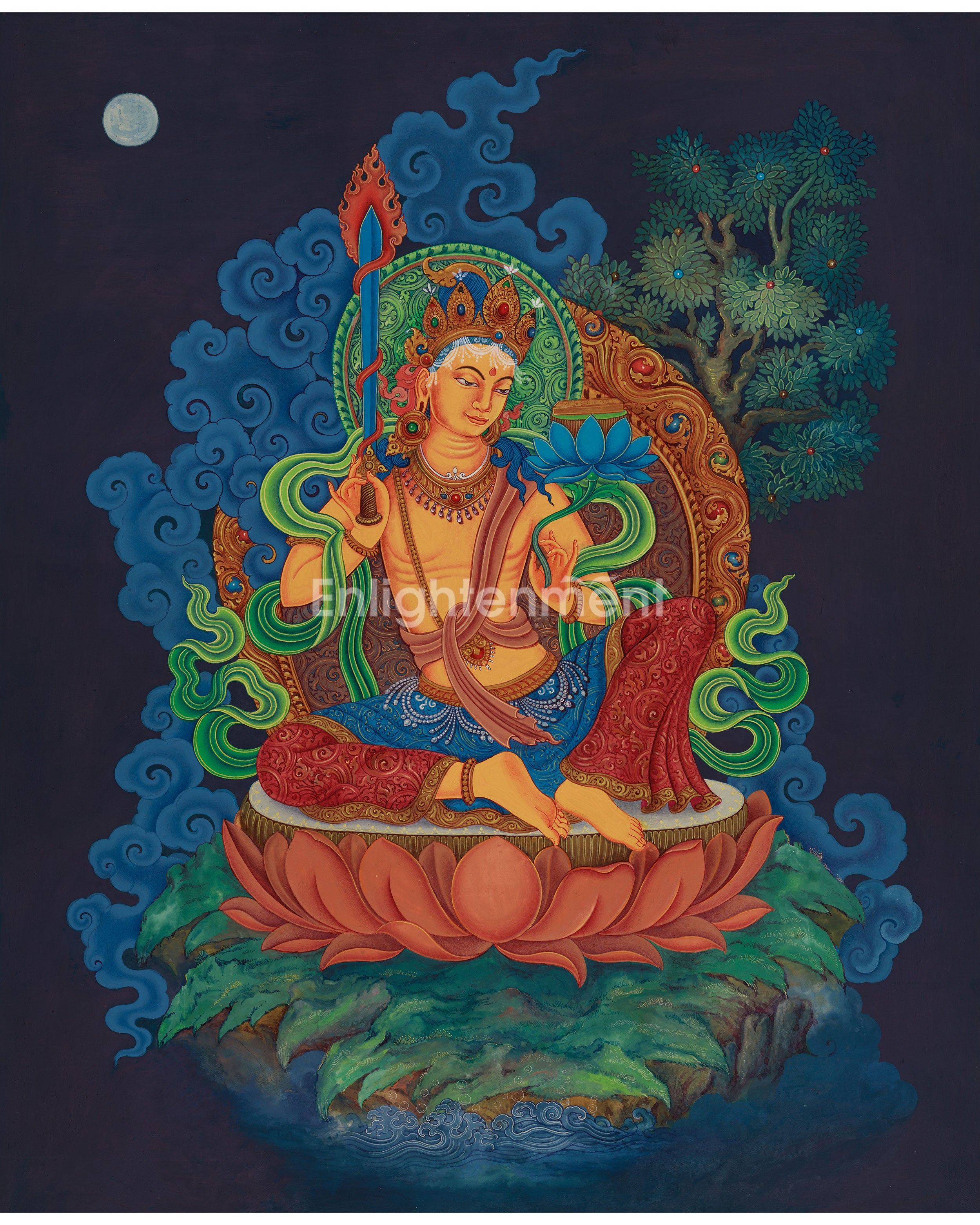 Rare Manjushri Wisdom Figurine | Hand-Painted Buddhist Artwork