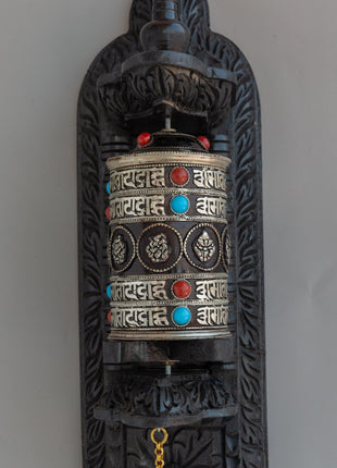 Wall-Mounted Tibetan Prayer Wheel  | Buddhist Spiritual Artifact
