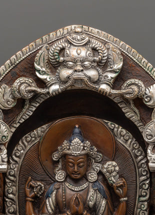 Chenrezig Oxidized Handmade Sculpture | Himalayan Sacred Shrine Artwork