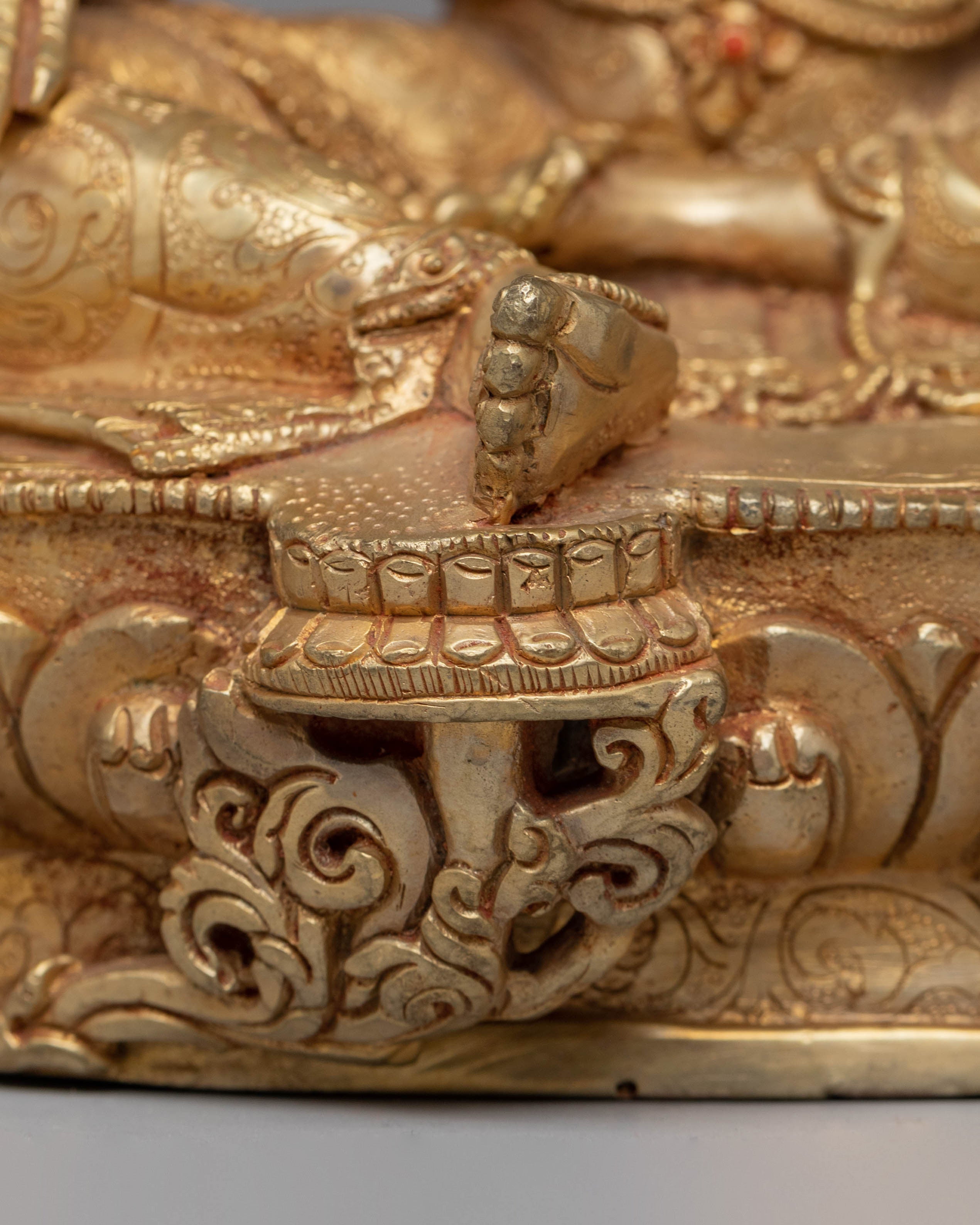 Handcrafted Green Tara Copper Statue with Spiritual Motifs