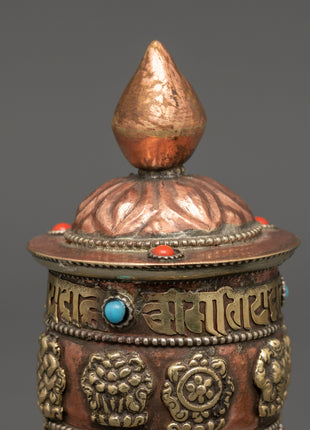 Spinning Mantra Wheel | Handcrafted Tibetan Prayer Wheel with Copper Body