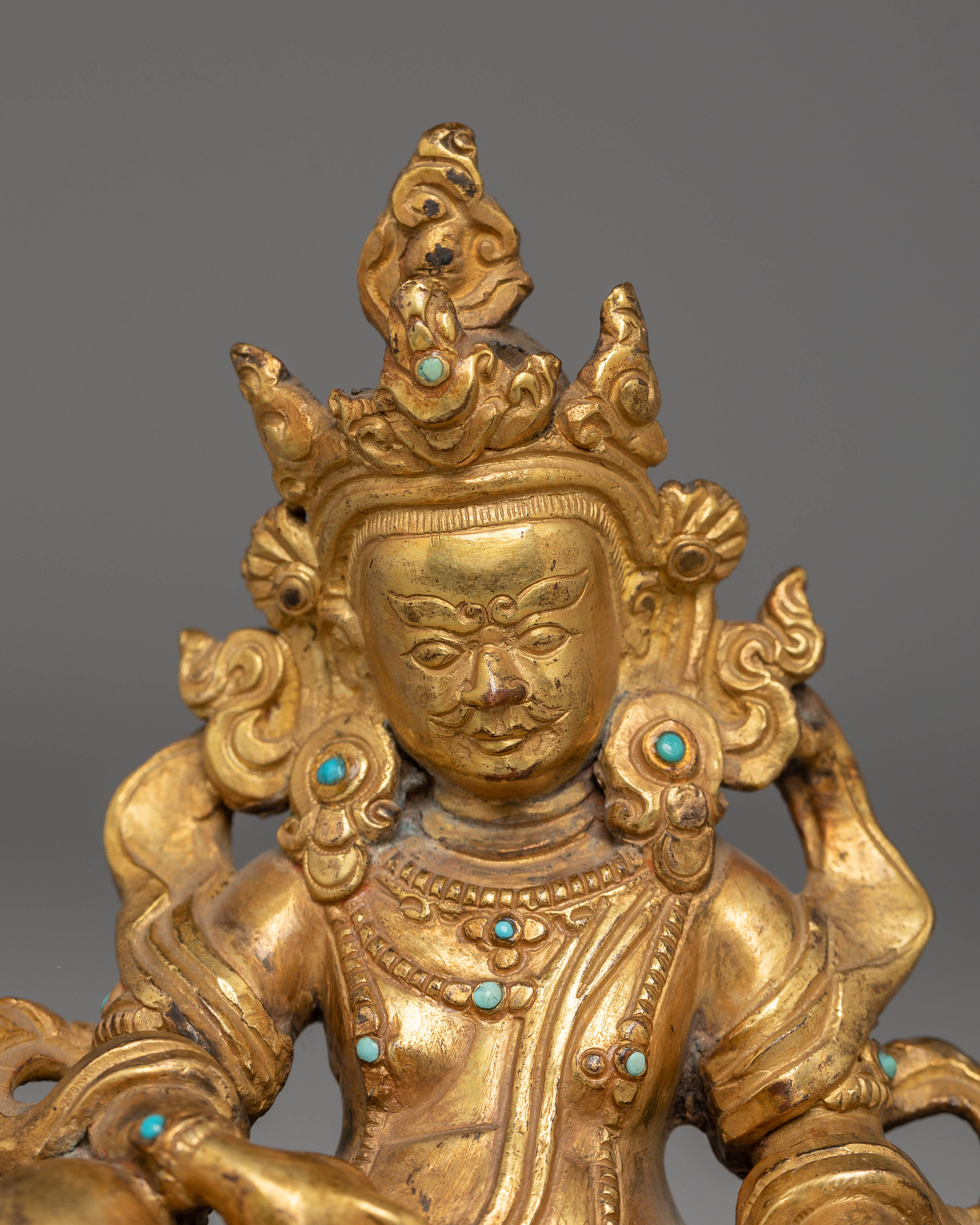 Handcrafted Copper Sculpture of Dzambhala for Altar and Dharma Decor