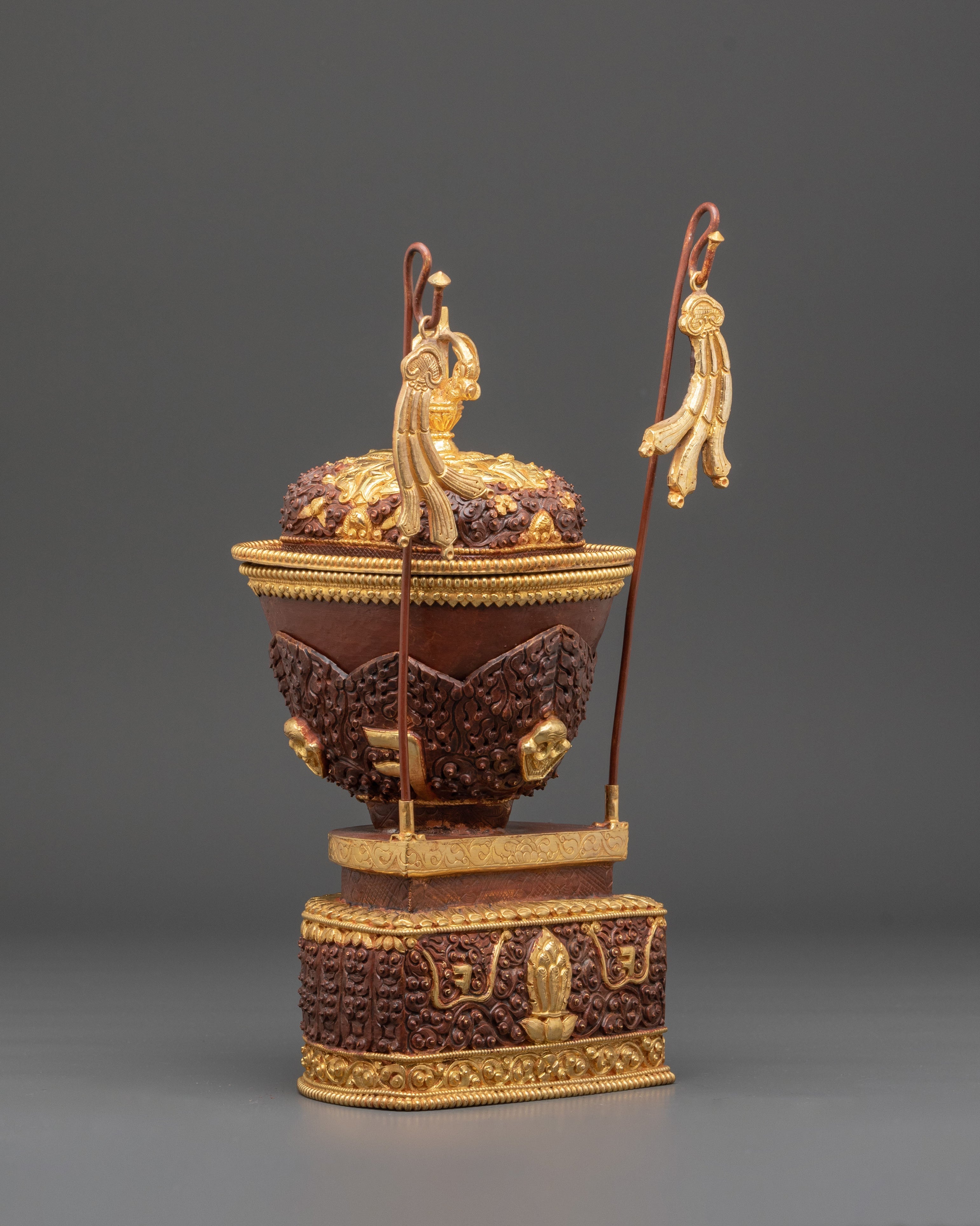 Handmade Gold Plated Kapala Set | Tibetan Ritual Skull Cup Offering Set