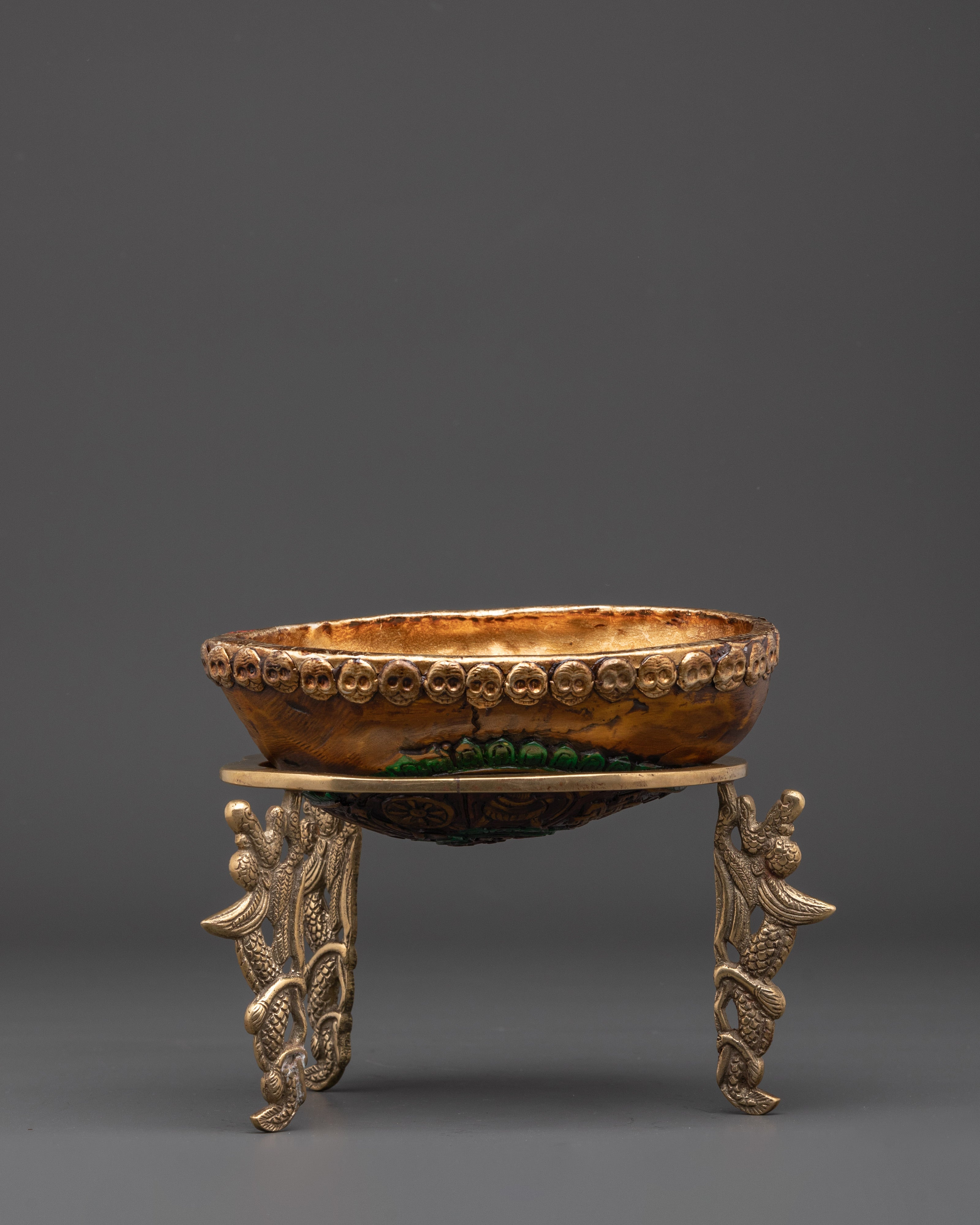 Handcrafted Kapala Ritual Bowl with Brass Stand | Skull Cup for Offering