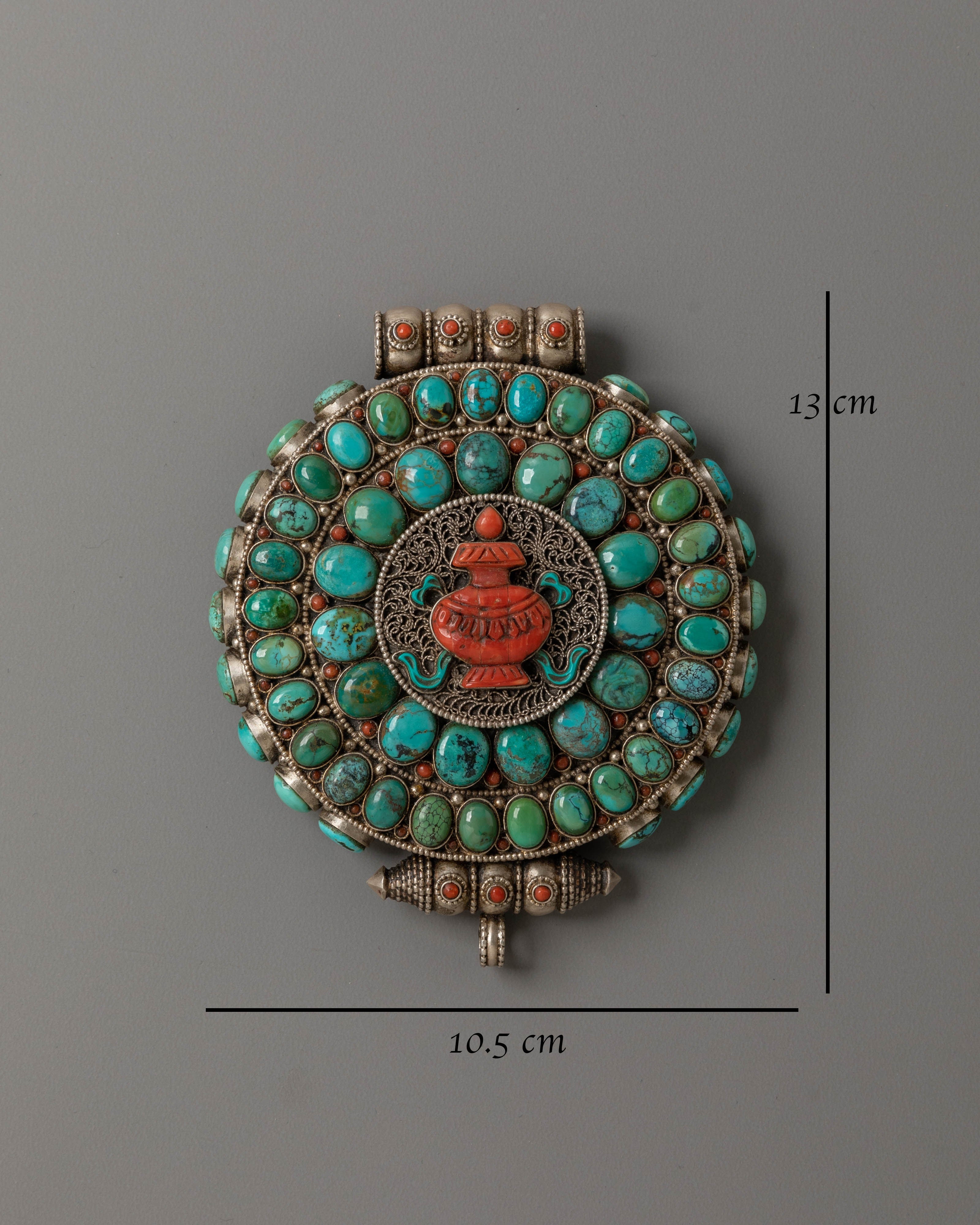 Tibetan Turquoise Ghau Box | Himalayan Sacred Prayer Amulet