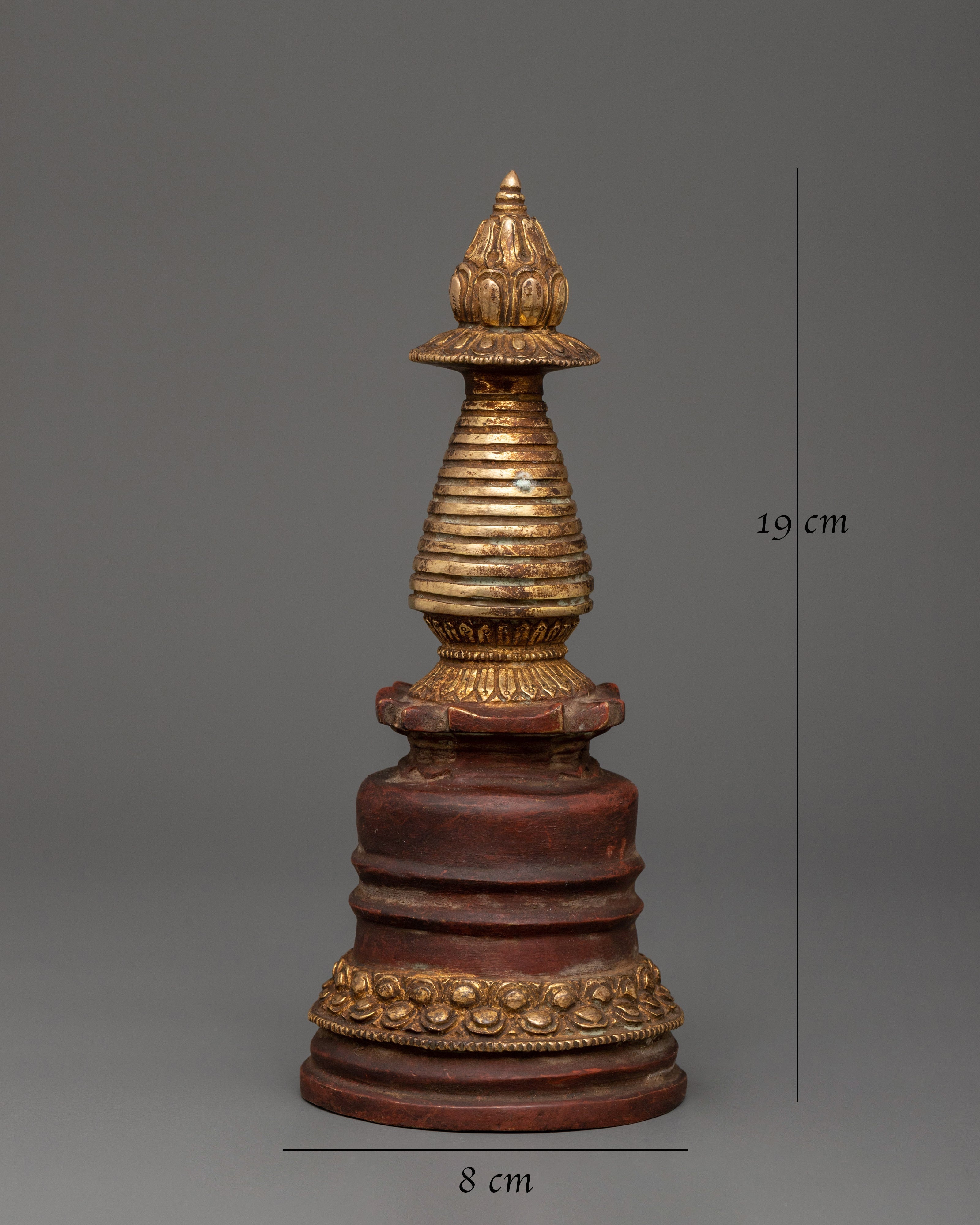 Oxidized Copper Stupa with Gold Plating | Antique Finish Buddhist Sacred Symbol