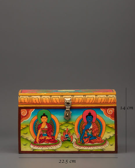 Tibetan Altar Wooden Box | Shakyamuni Buddha and Medicine Buddha