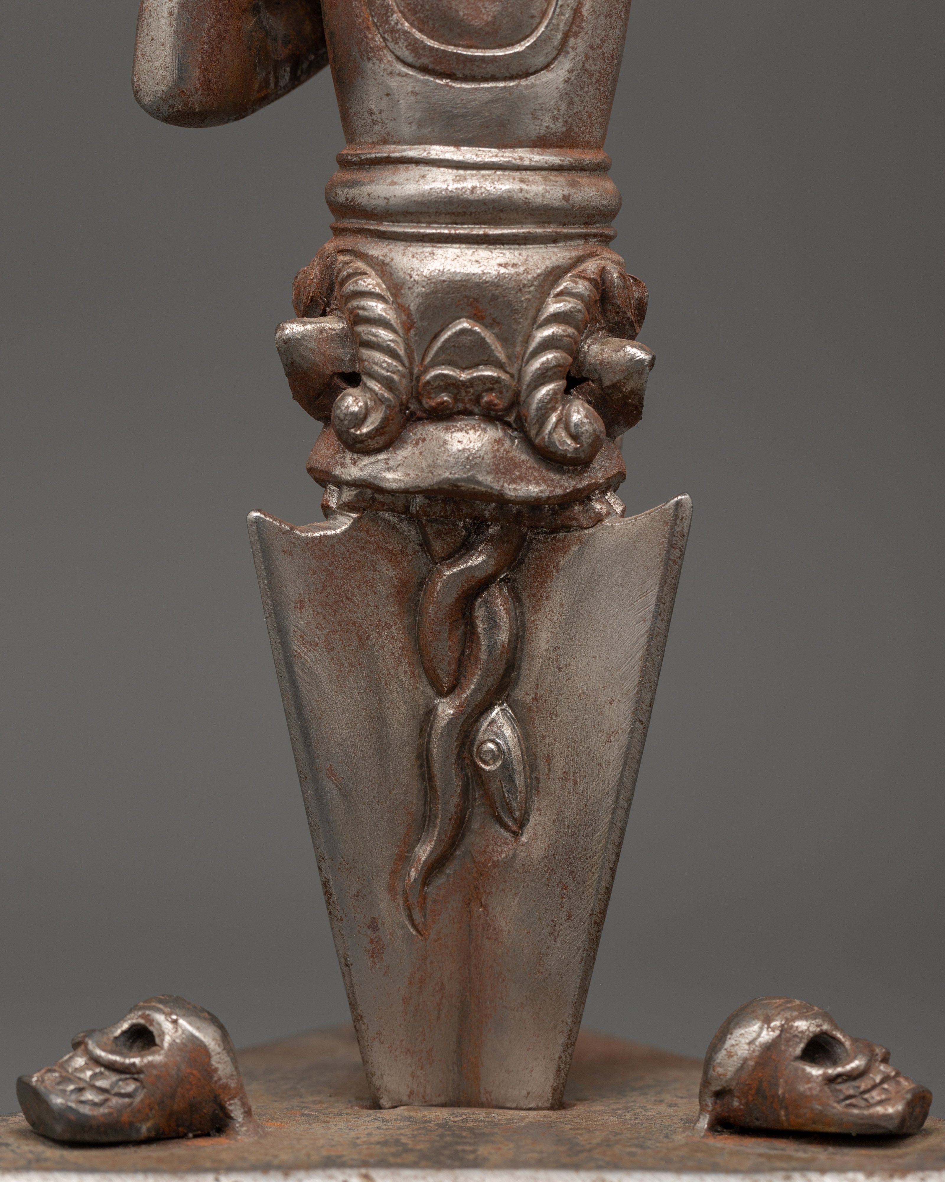 Iron Phurba with Deity Holding Vajra | Tibetan Tantric Ritual Dagger