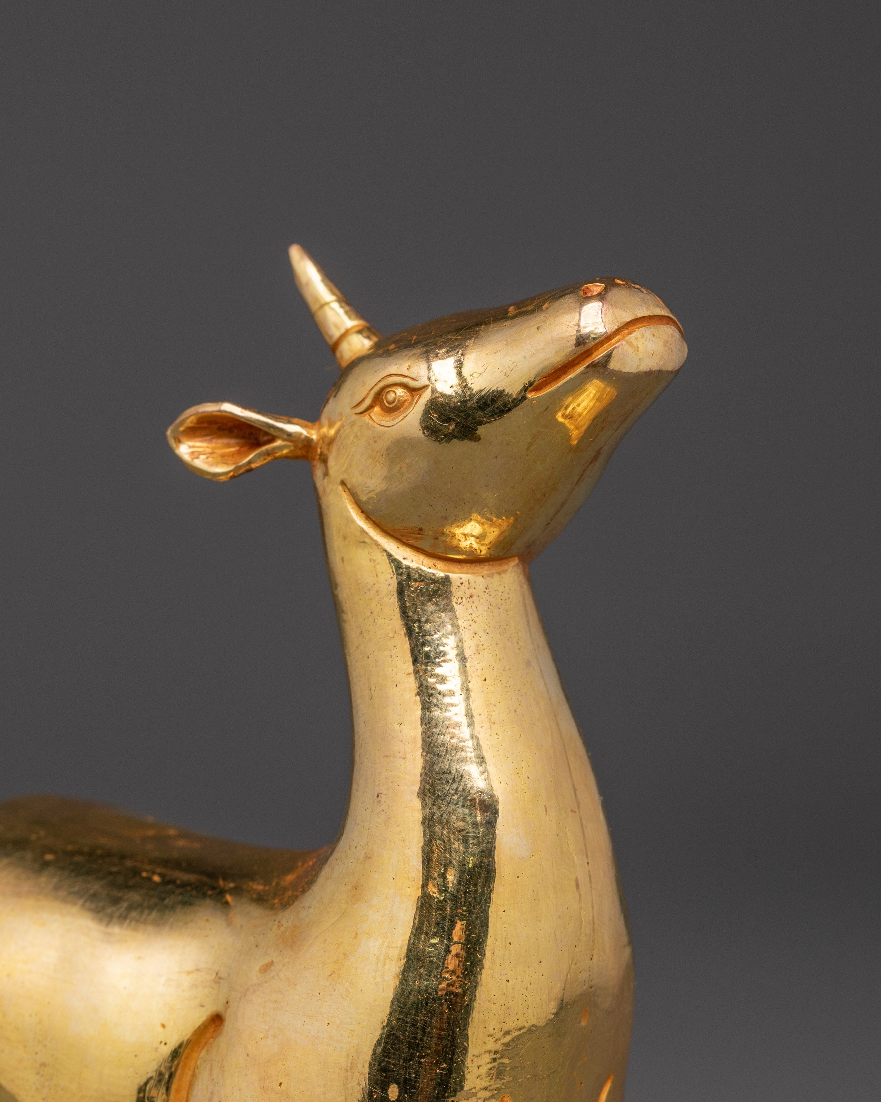 Gold Plated Dharma Wheel with Deer | Tibetan Buddhist Altar Symbol