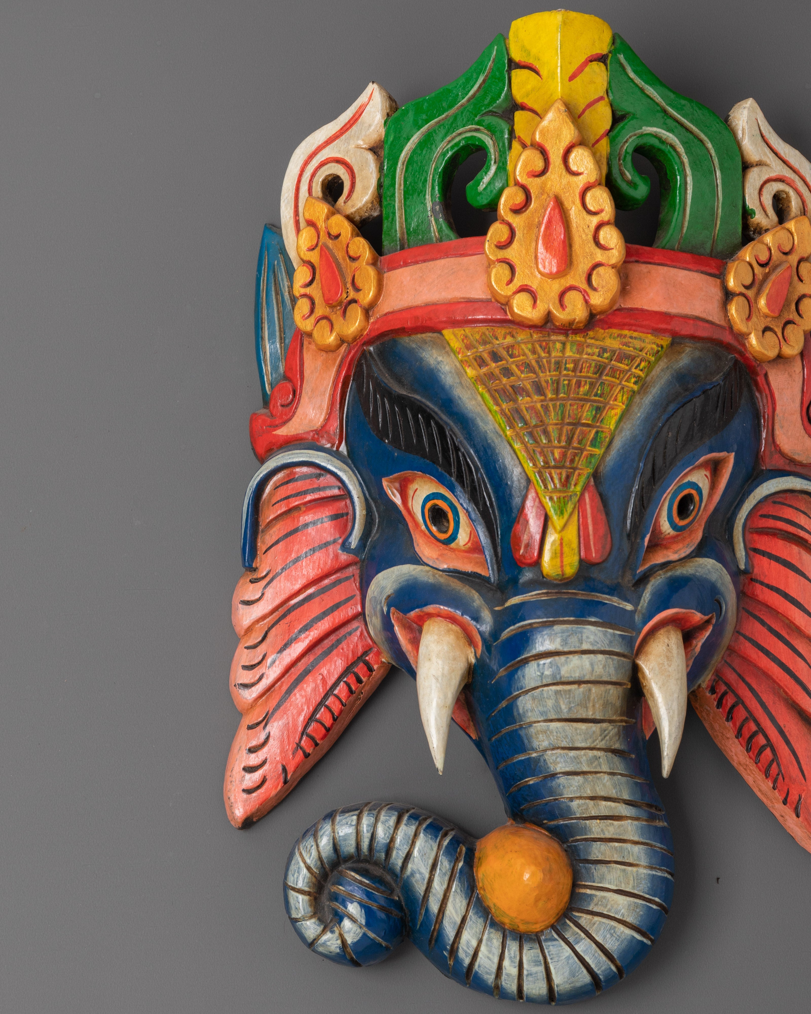 Lord Ganesha Wooden Mask Wall Hanging | Symbol of  Blessings and Protection