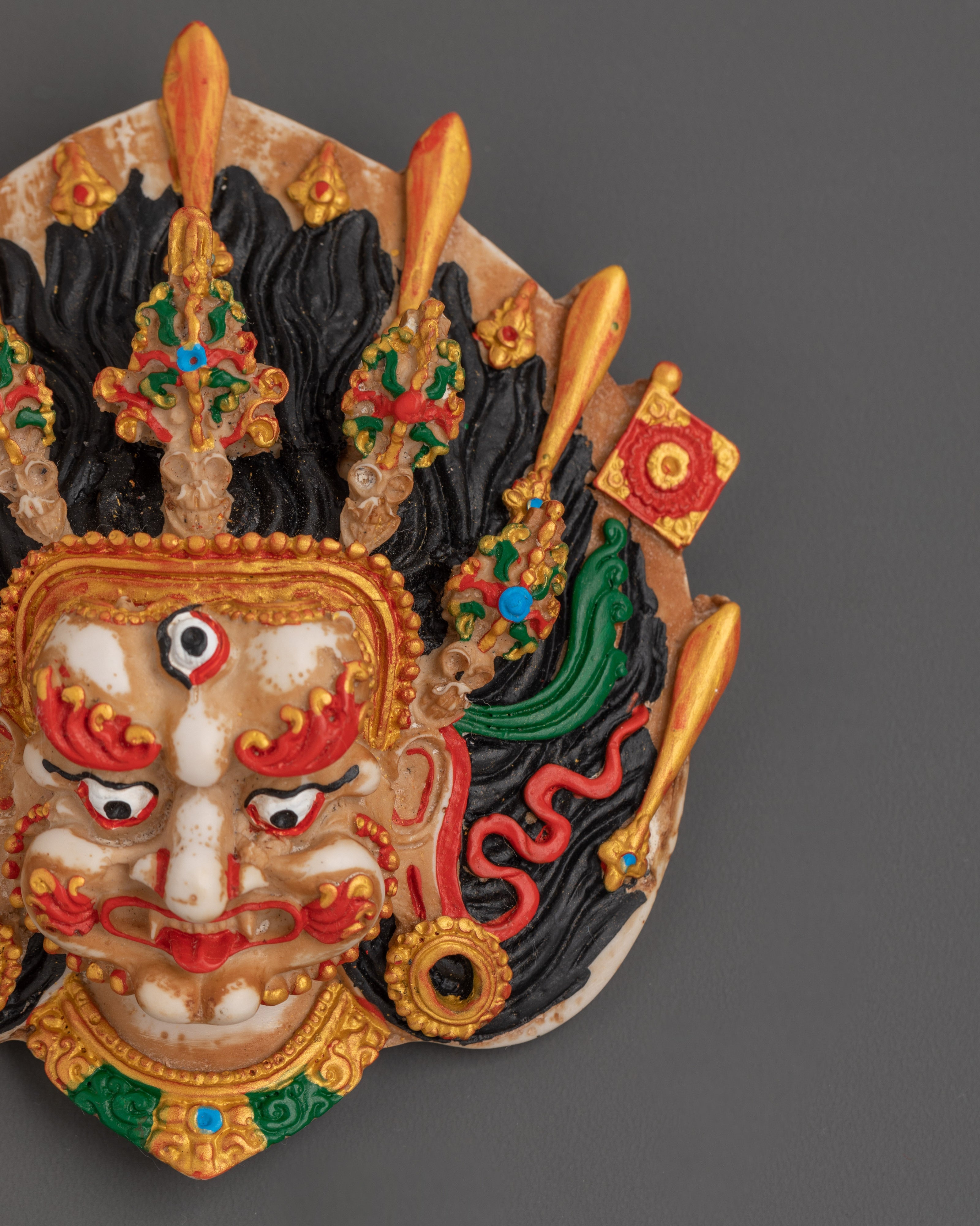 Bhairav Mask Sacred Wall Hanging | Tibetan Wooden Deity Mask