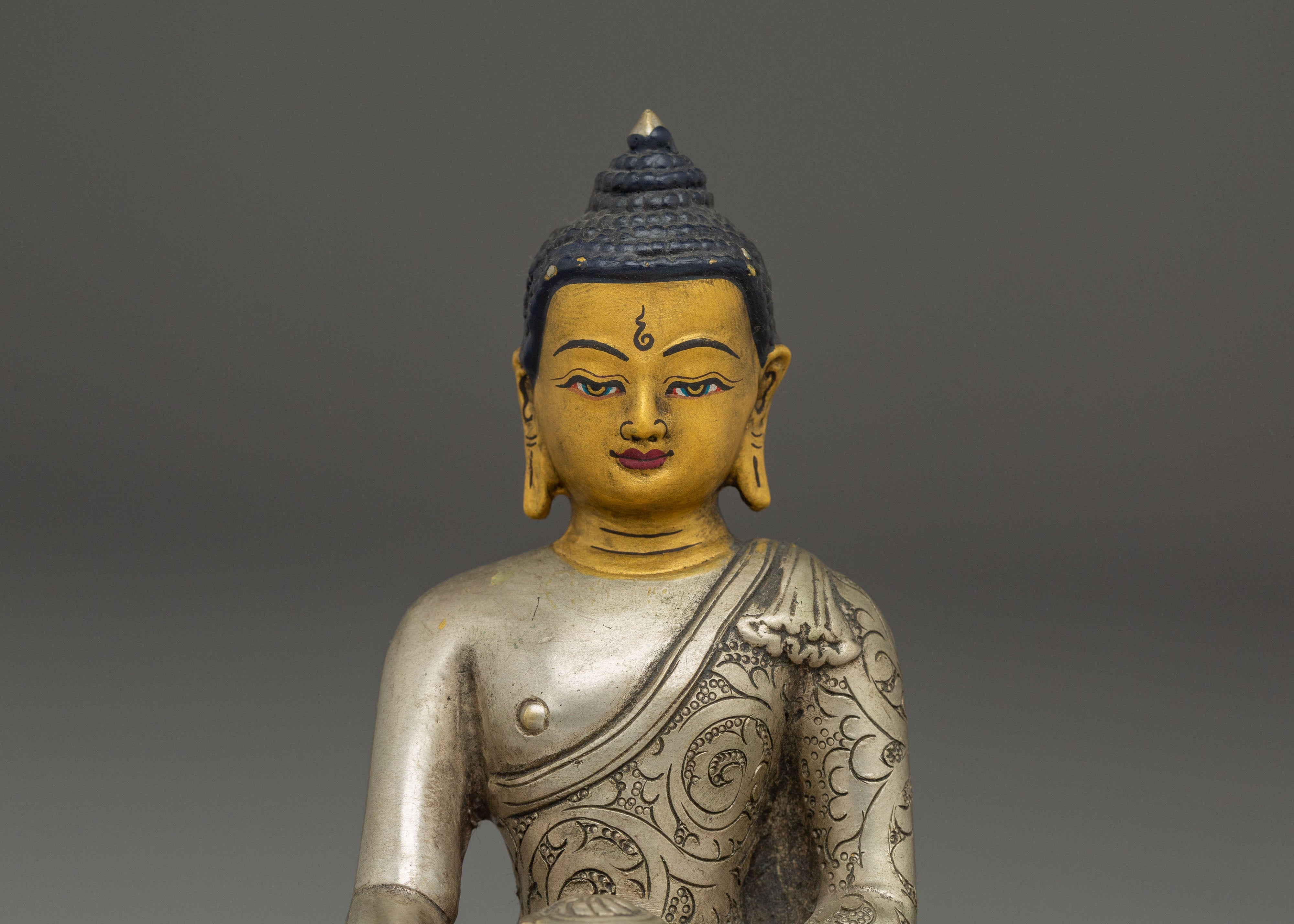 Handcrafted Shakyamuni Buddha Silver Plated Statue | Sacred Decor