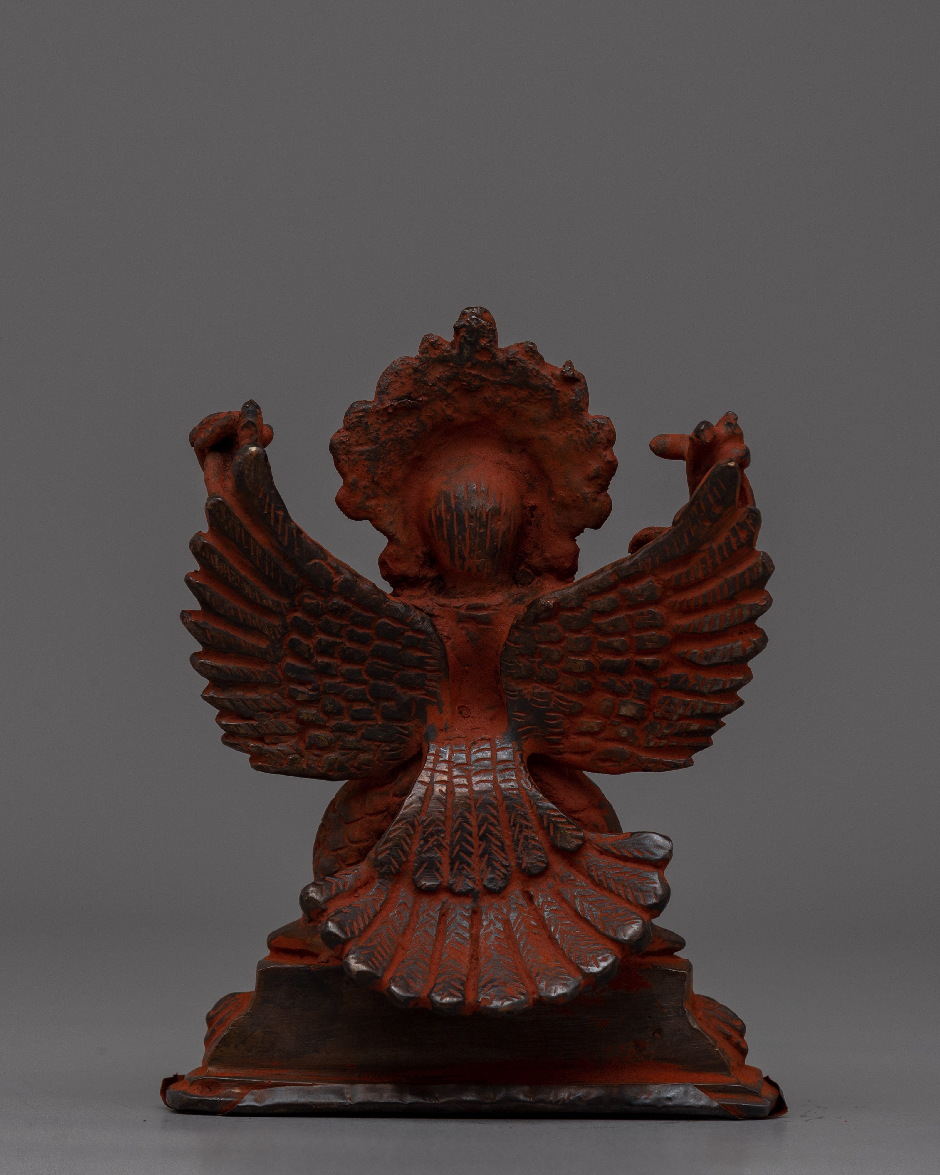 Hand-Carved Brass Garuda Statue with Antique Touch | Buddhist Deity for Altars
