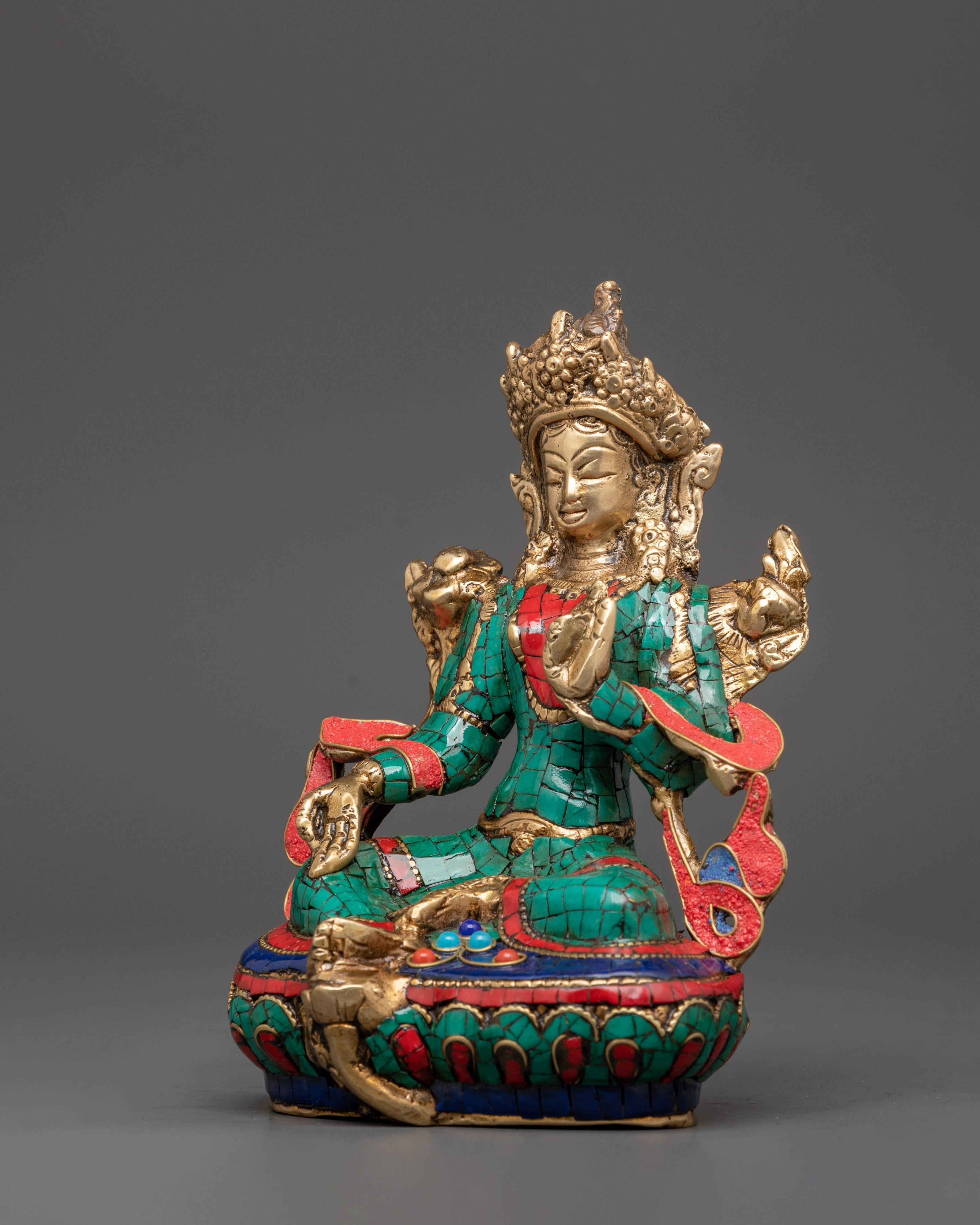 Green Tara Brass Handmade Statue | Tibetan Goddess Art