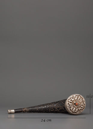 Tibetan Snuff Horn with Pure Silver and Coral | Ethically Sourced Yak Horn Snuff Box