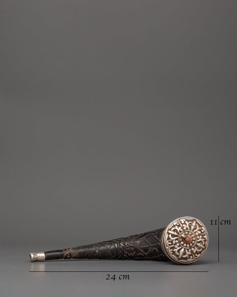 Tibetan Snuff Horn with Pure Silver and Coral | Ethically Sourced Yak Horn Snuff Box